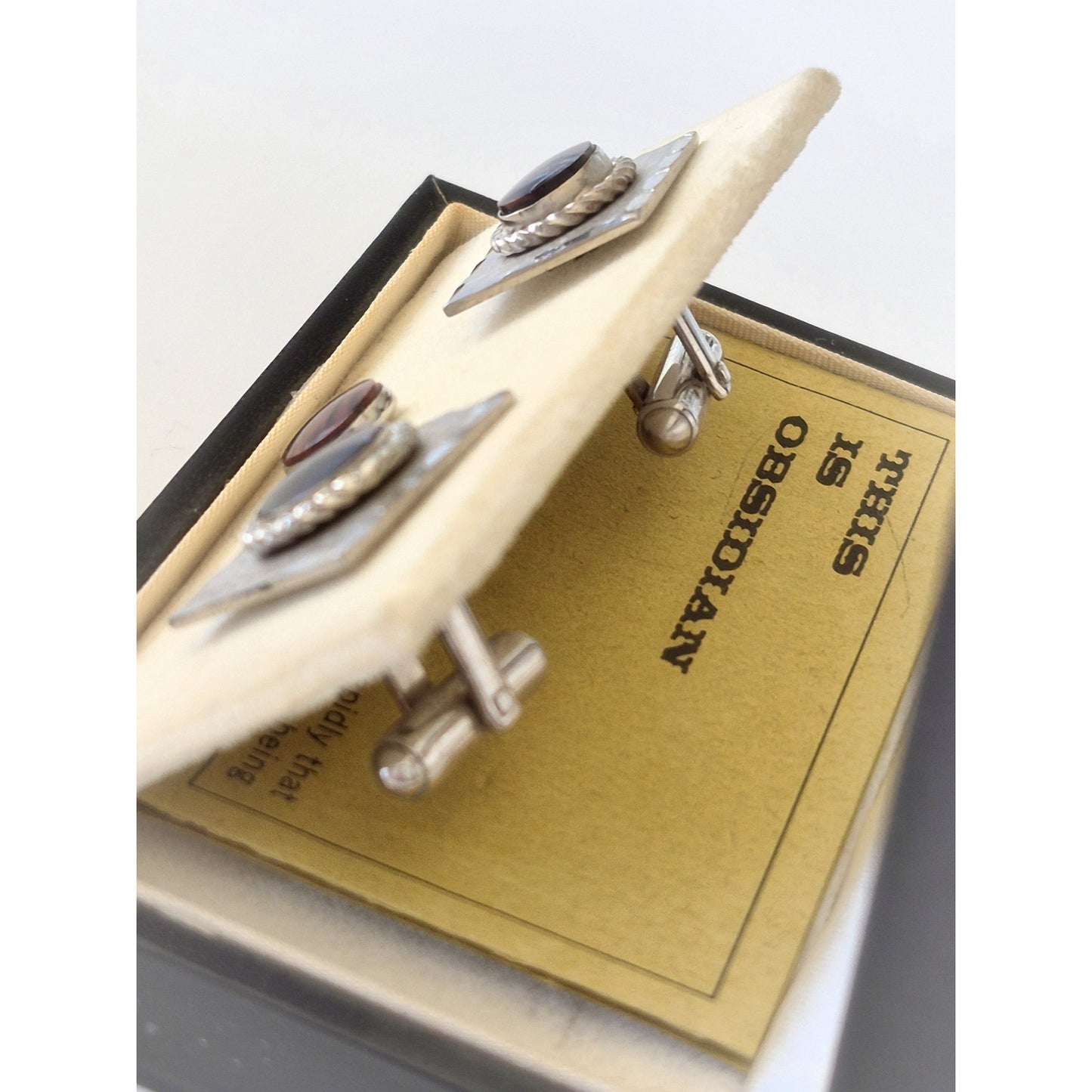 Vintage Obsidian Cuff Links and Tie Pin Set