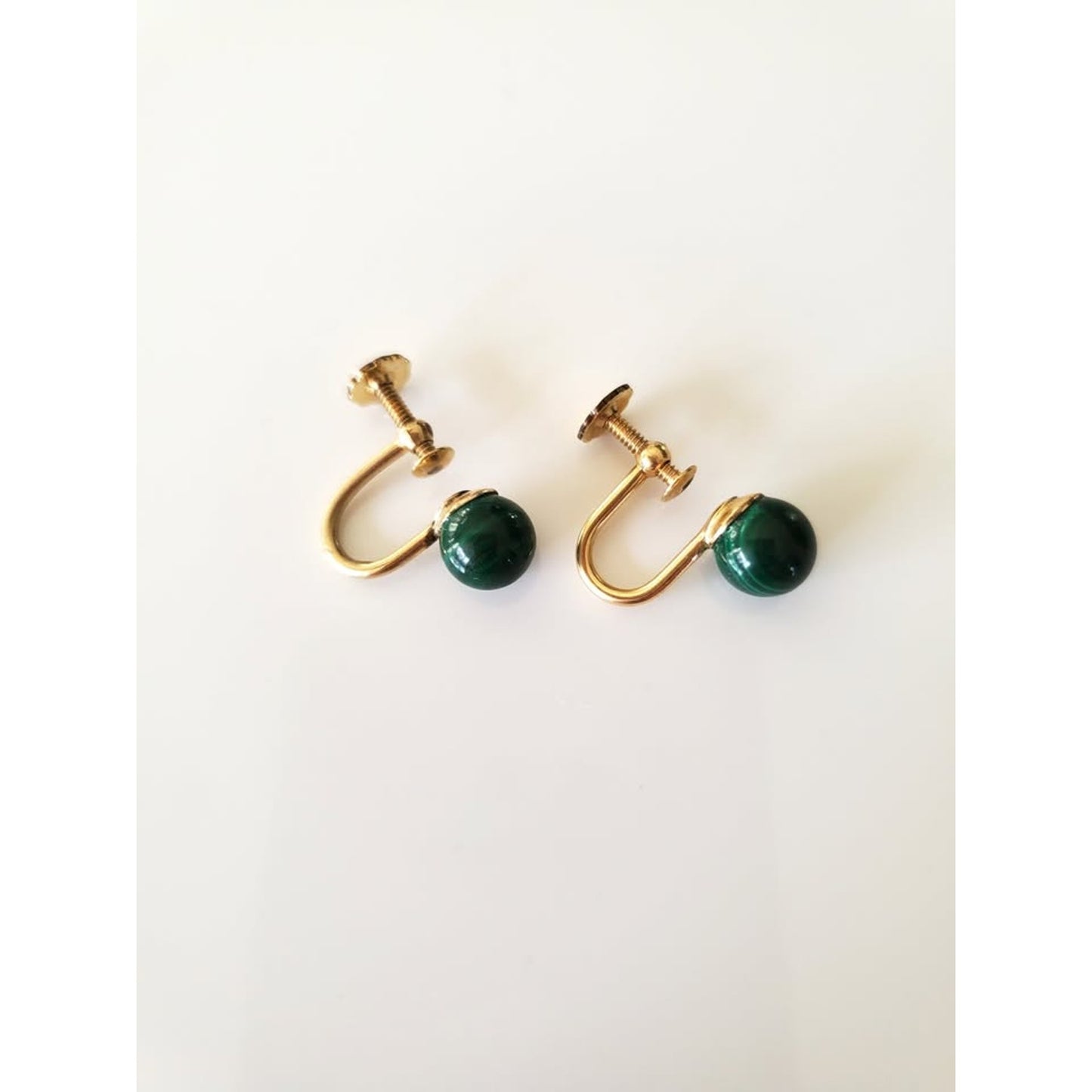 Vintage Gold-fill Malachite Ball Screw On Earrings