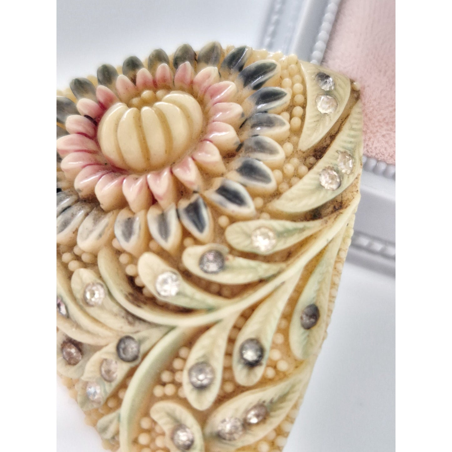 Vintage 1940s Japan Pastel Floral Celluloid Dress Clip