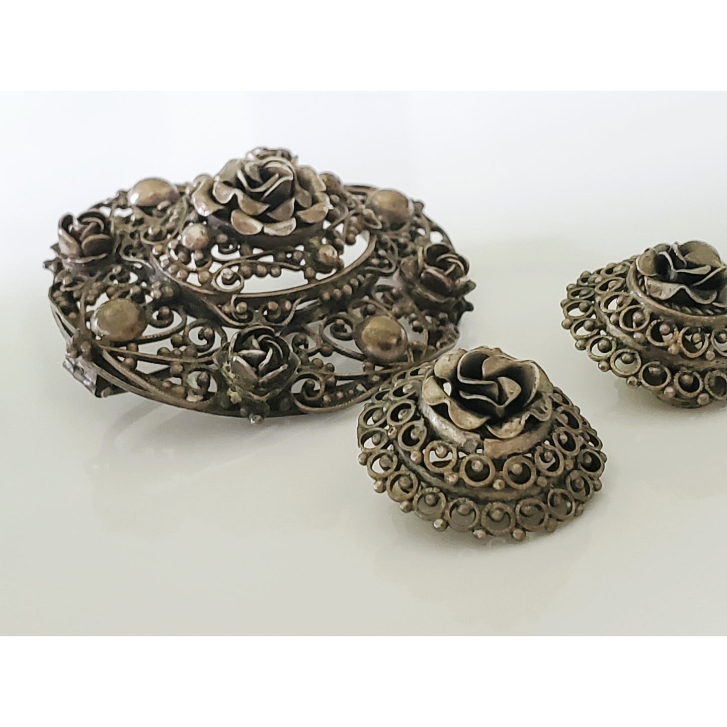 Vintage Art Deco 800 Silver Brooch and Earring Set