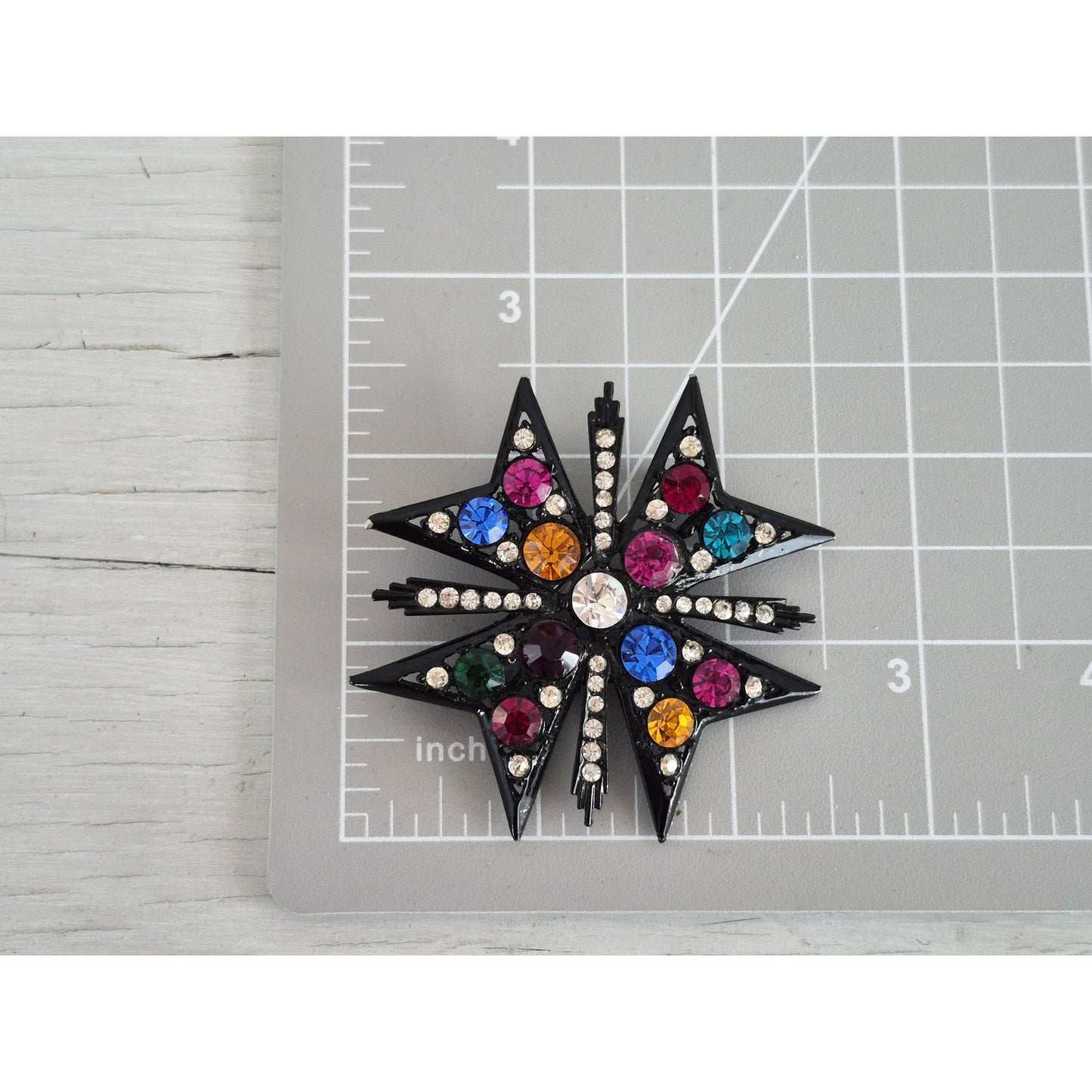 Multi-color Rhinestone Maltese Cross Brooch Pin