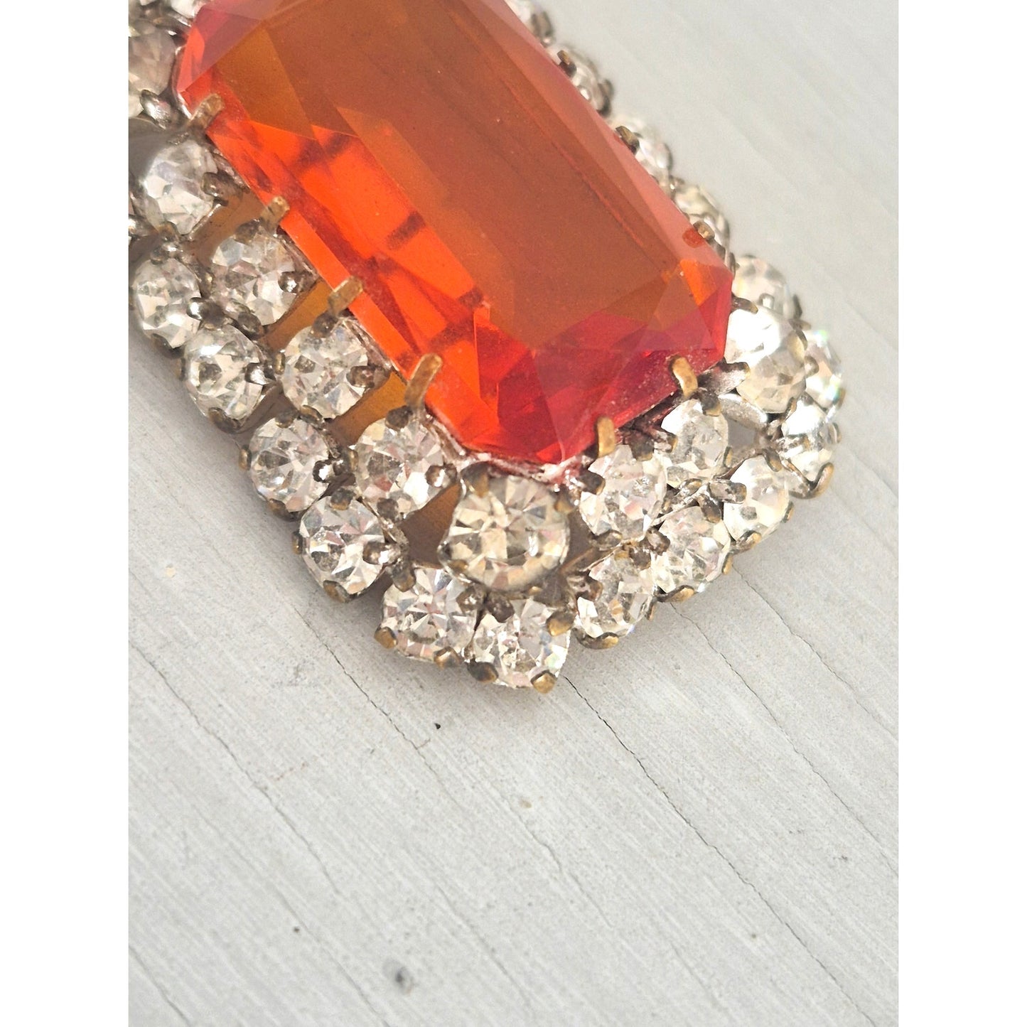 Vintage Orange and Clear Rectangle Statement Brooch