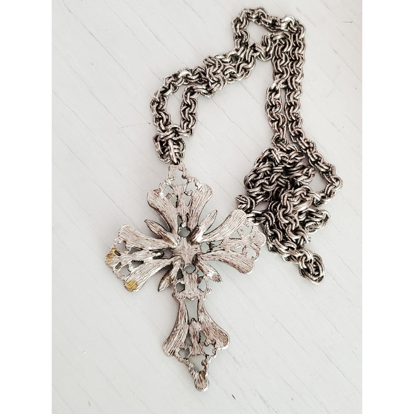 Vintage Silver-tone Faux Turquoise Cross Necklace