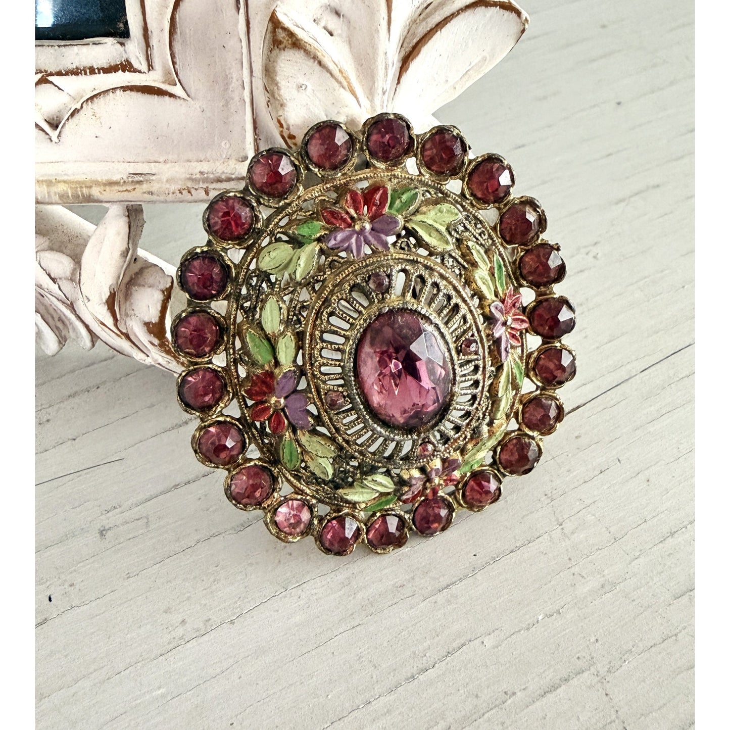 Vintage Little Nemo Rhinestone Enamel Floral Pin Brooch