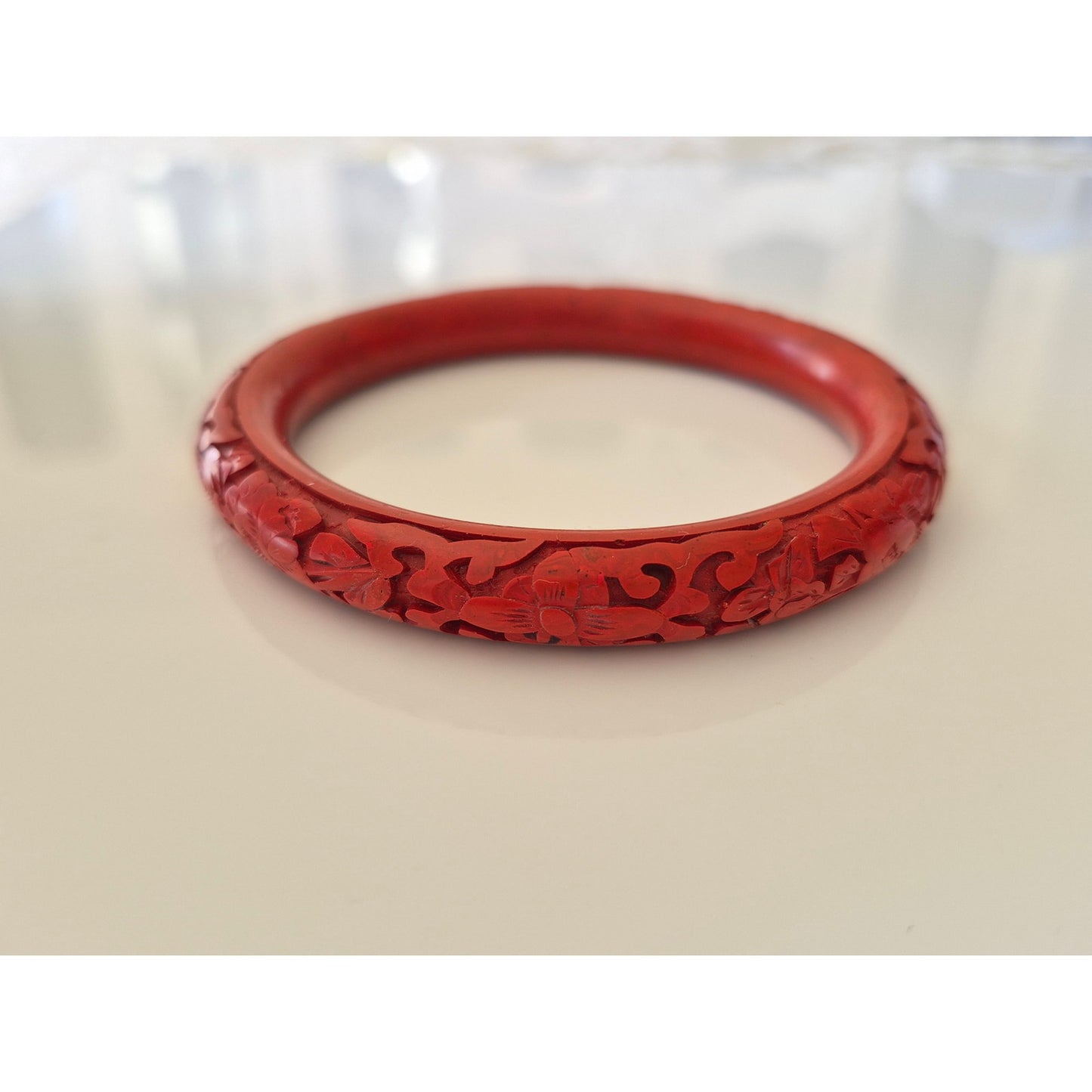 Vintage Floral Cinnabar Bangle Bracelet