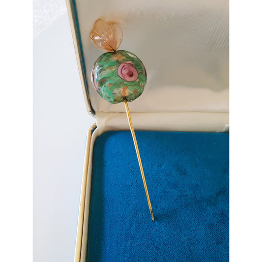 Vintage Hand Painted Glass Hat Pin