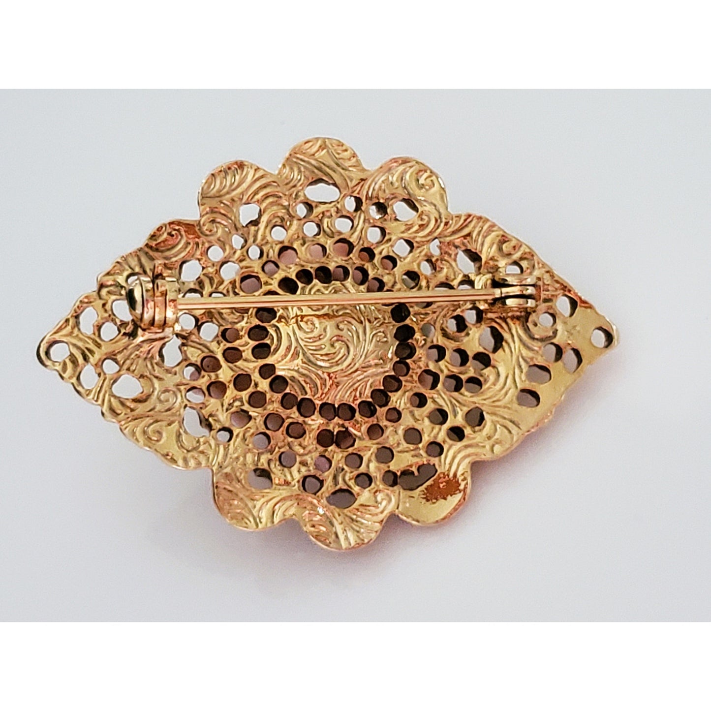Vintage Porcelain Rose Gold Tone Brooch