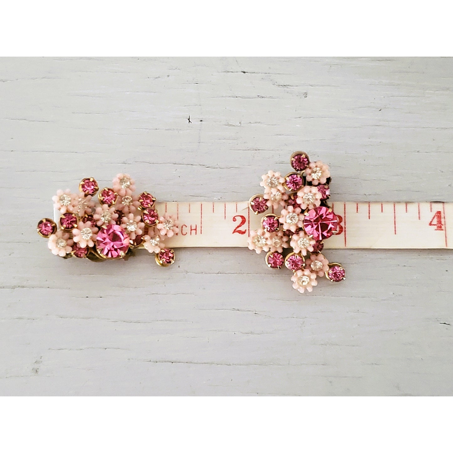 Vintage Leru Designer Pink and Cream Floral Earrings