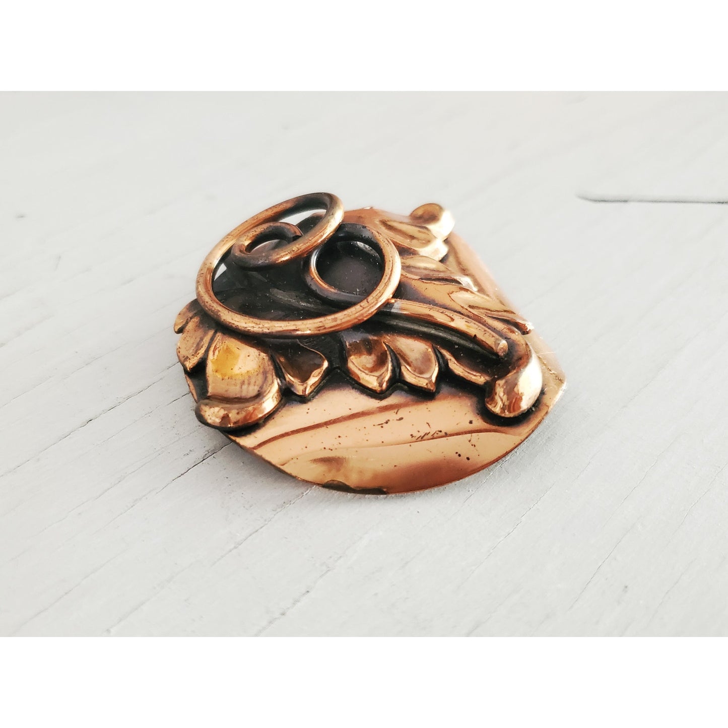 Vintage MCM Roslyn Hoffman Signed Copper Leaf Brooch