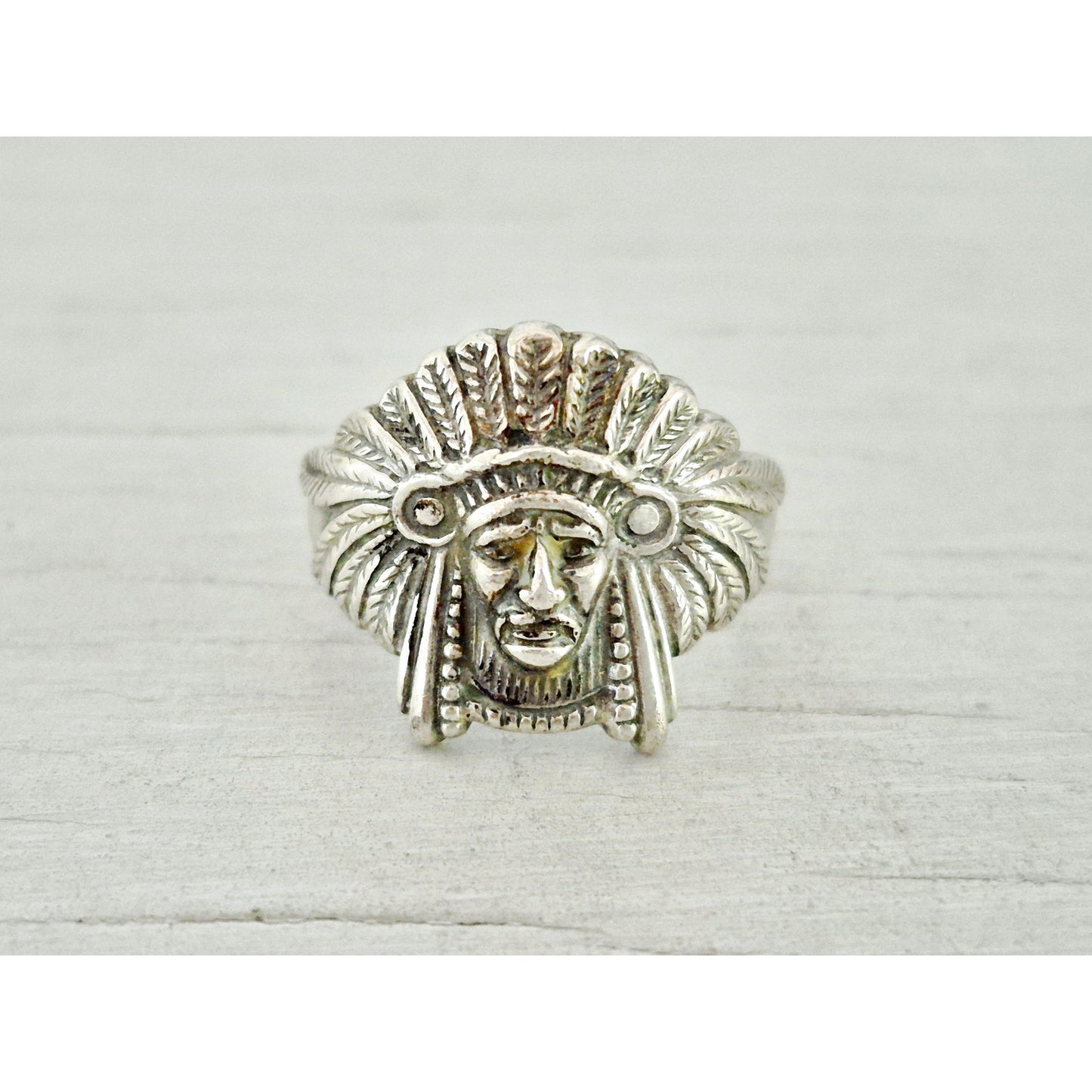 Vintage Sterling Silver Native American Chief Headdress Ring