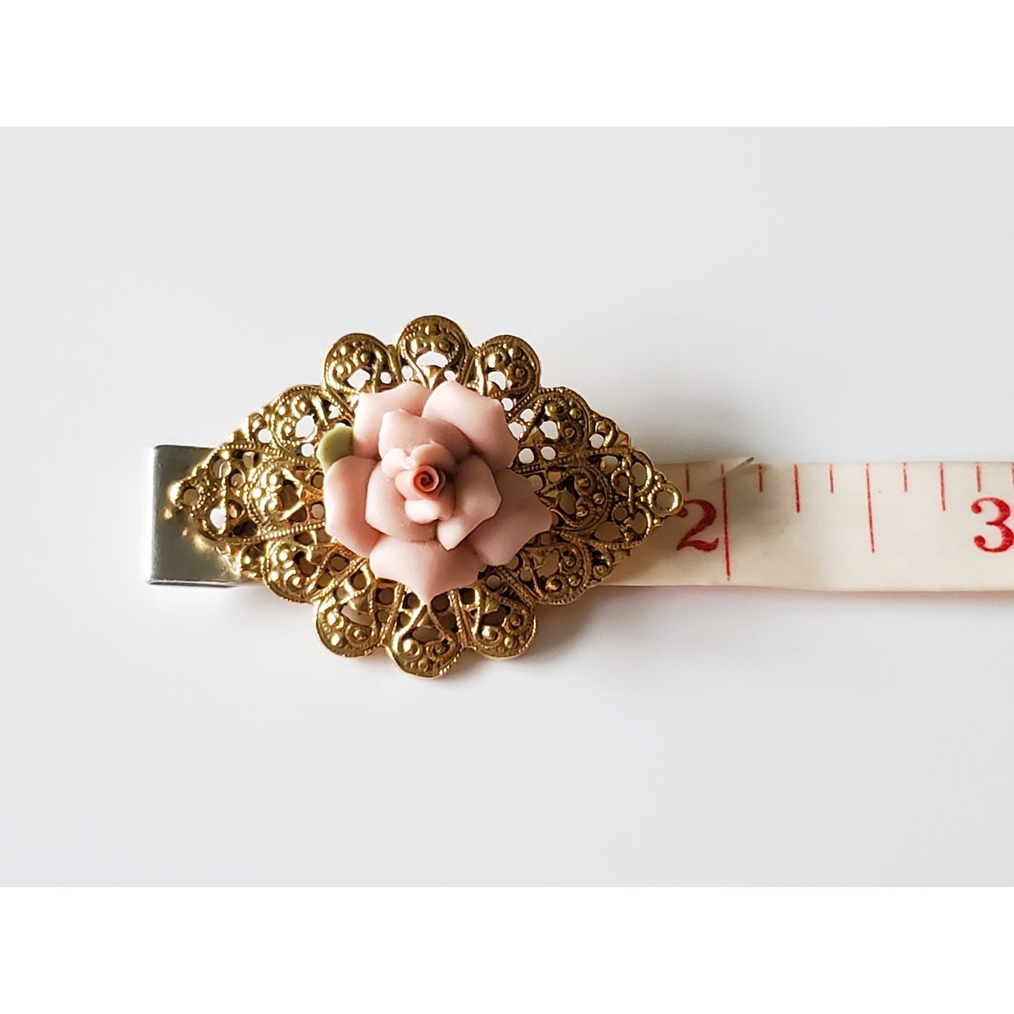 Vintage Porcelain Rose Gold Tone Brooch
