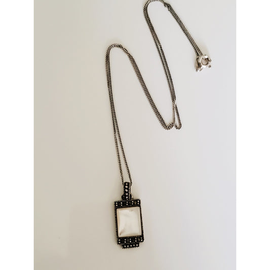 Vintage Mother of Pearl Marcasite Rectangle Necklace
