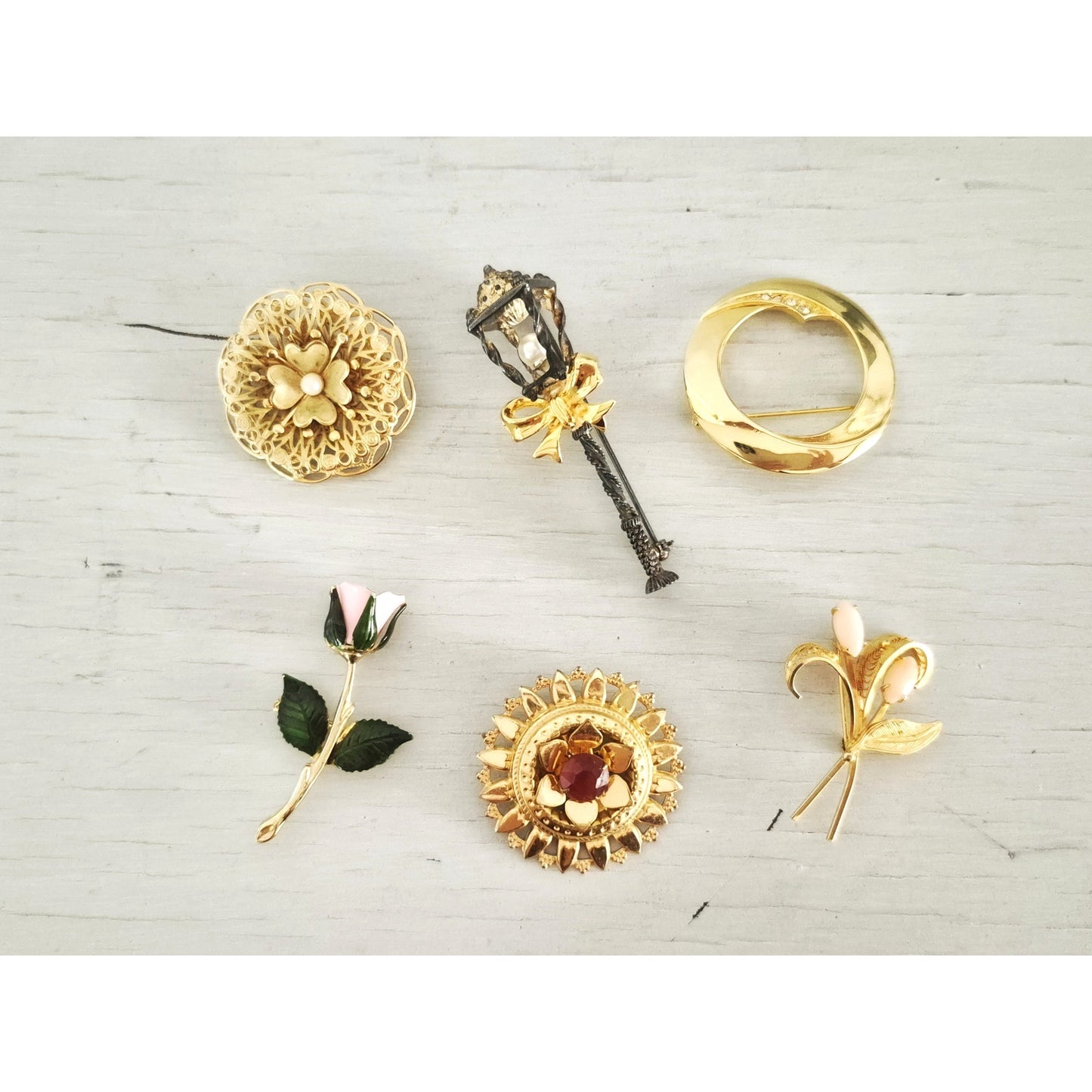 Vintage Gold-tone Brooch Lot of 6