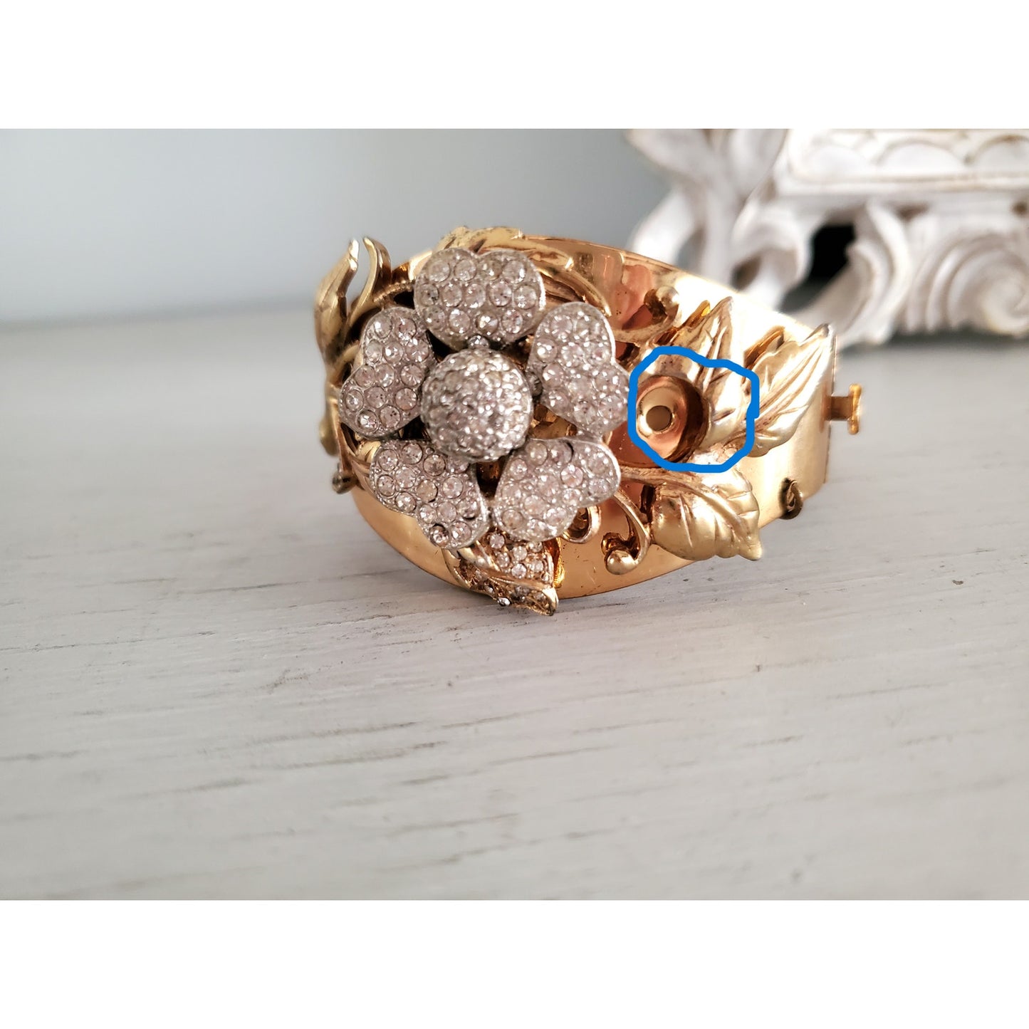Vintage 1930s Book Chain Floral Rhinestone Statement Necklace and Bracelet Set