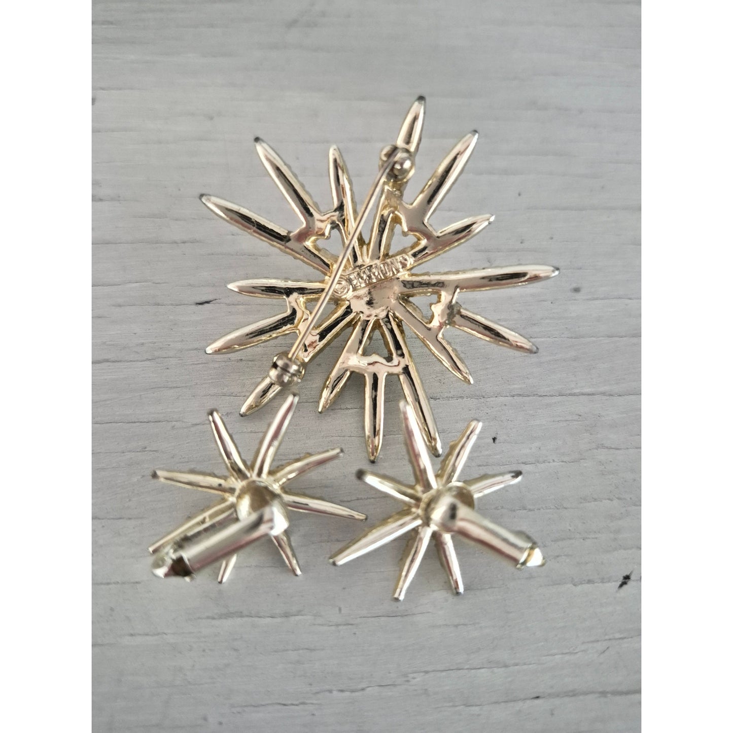 Vintage Star Burst Faux Pearl and AB Stone Brooch and Earring Set