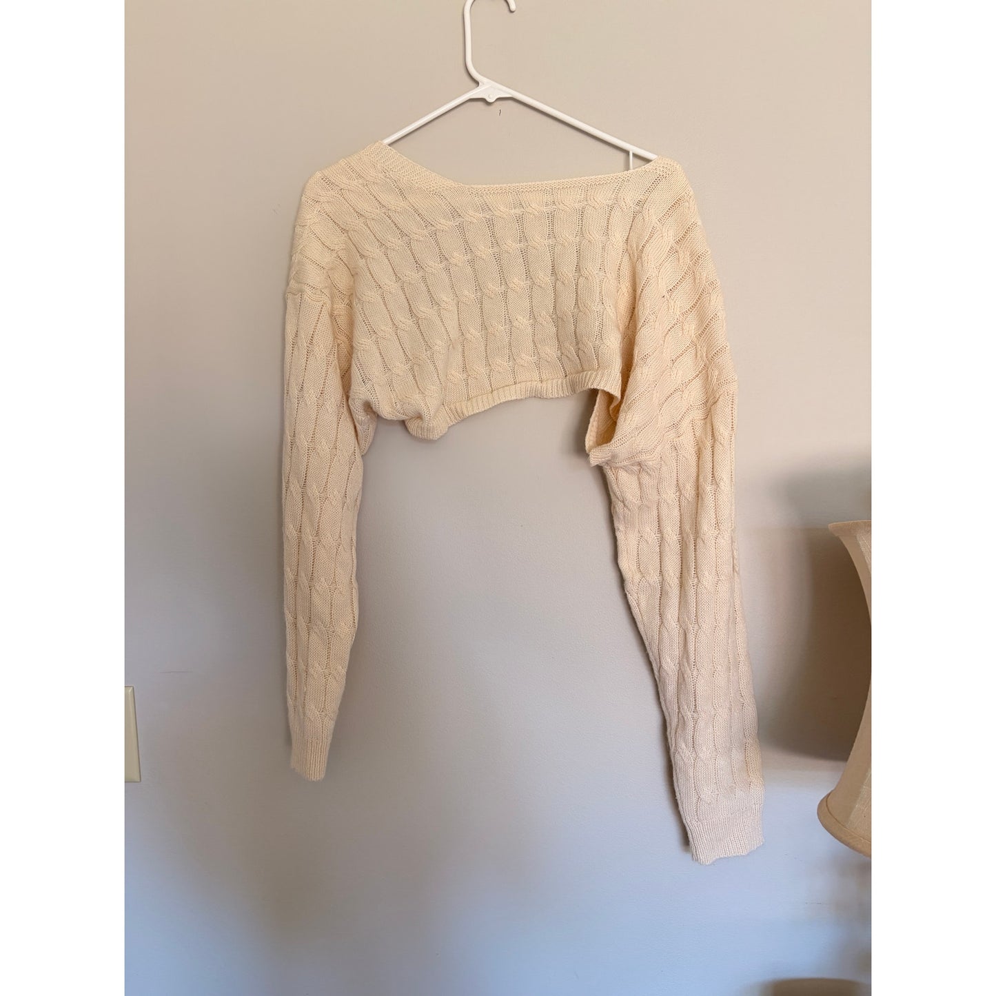 Beige Cropped Cardigan Long Sleeve