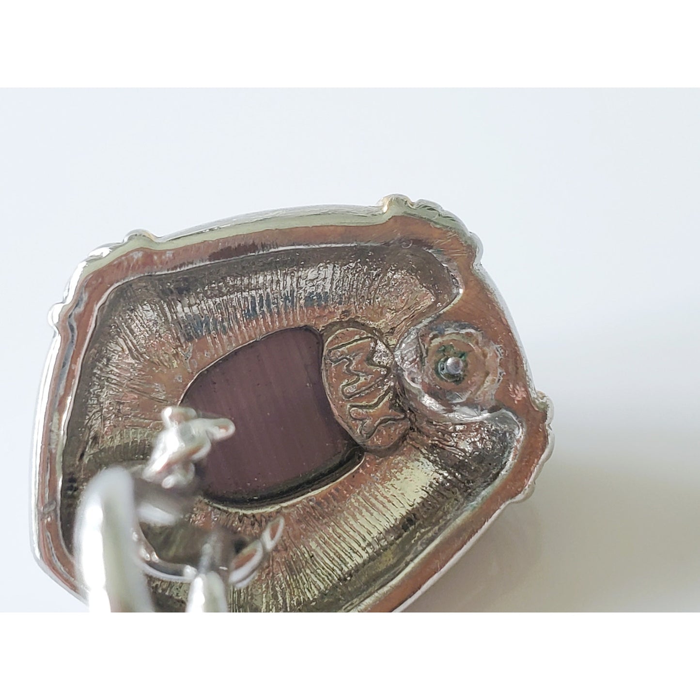 Vintage Silver and Purple Stone Oval Clip On Earrings