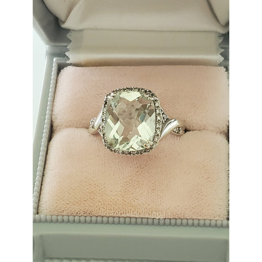 Vintage 10K Gold Prasiolite and Diamond Cocktail Ring