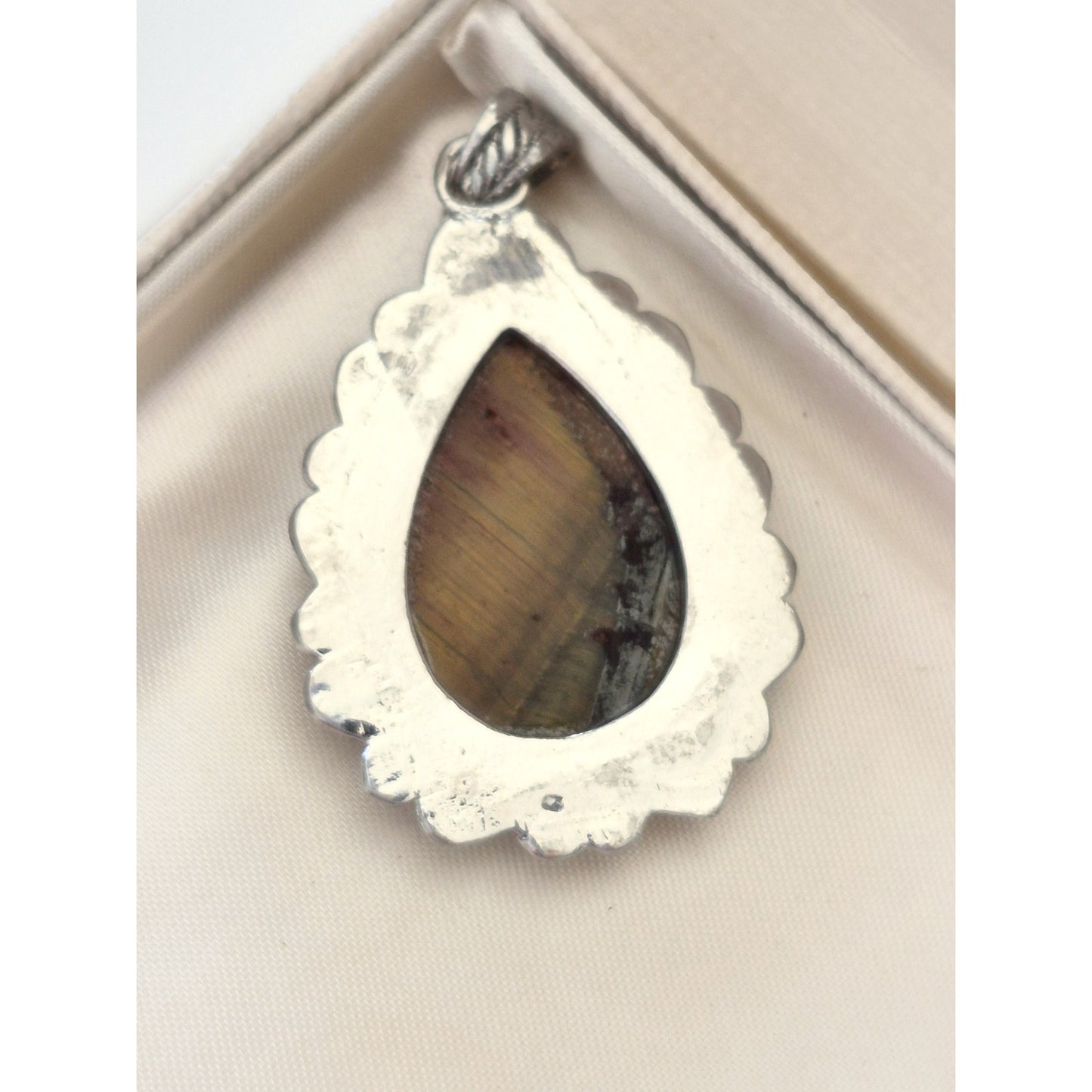 Vintage Large Silver-tone Pear Tiger-Eye Pendant