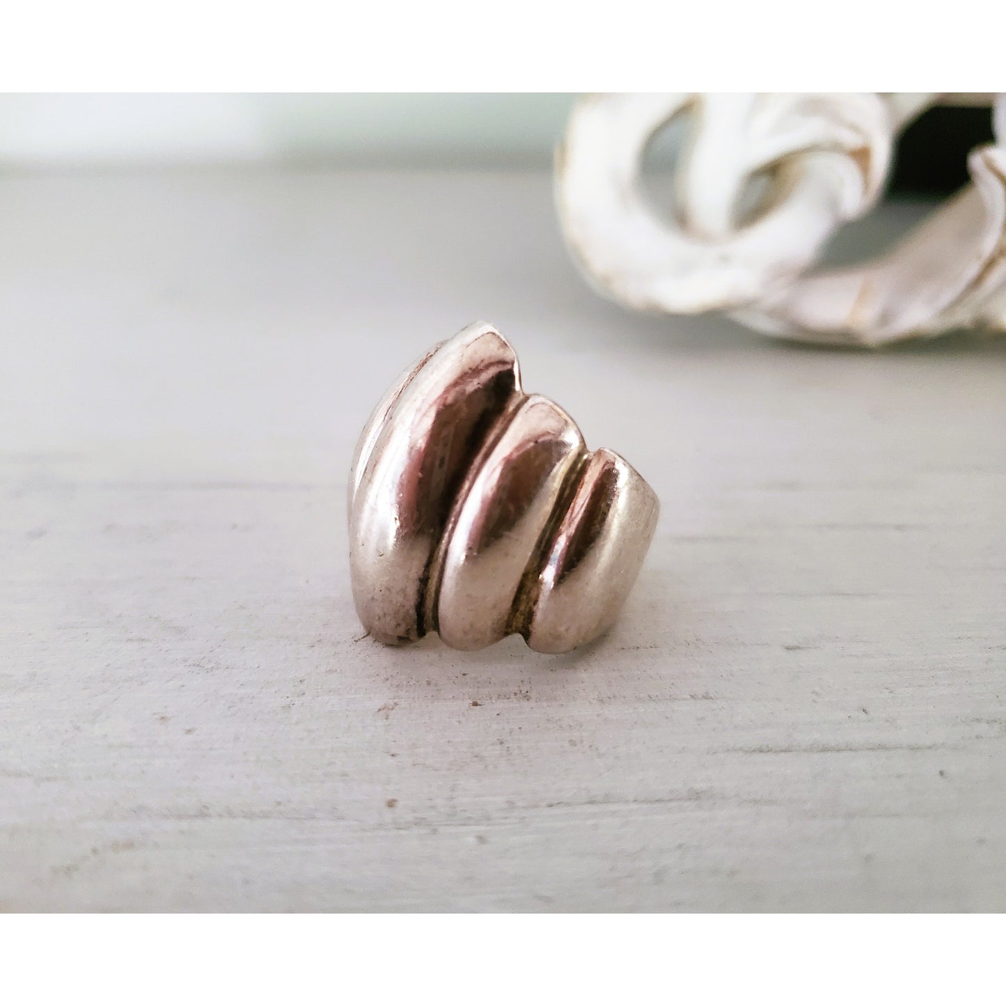 Vintage 1970s Sterling Silver Chunky Ribbed Dome Ring