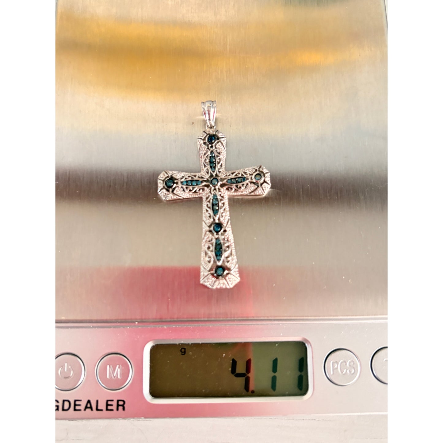 Sterling Silver Topaz Filigree Scroll Cross