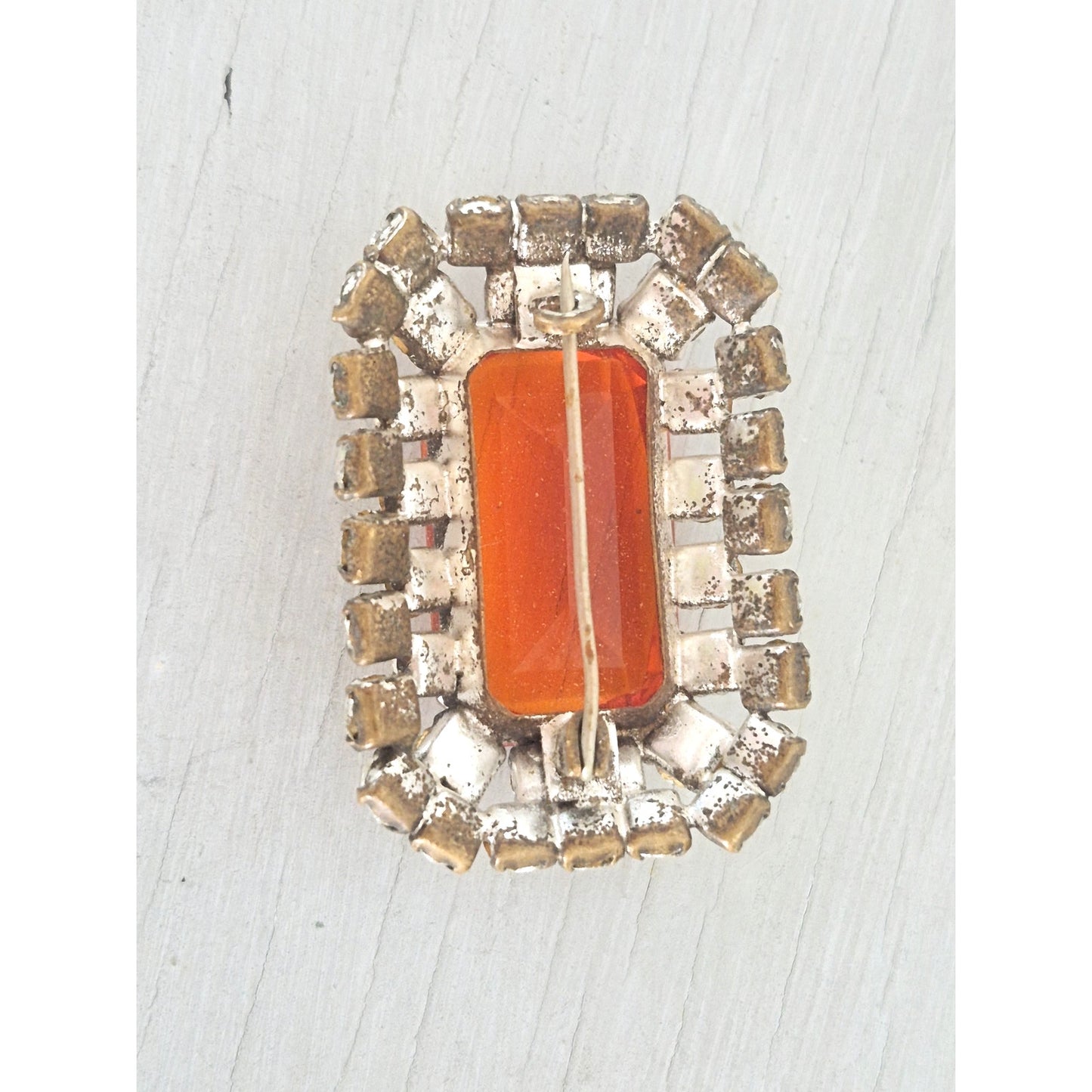 Vintage Orange and Clear Rectangle Statement Brooch