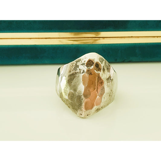 Vintage Mexico Hammered Sterling Silver Modernist Ring