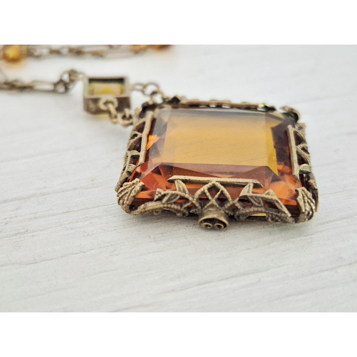 Vintage Art Deco Czech Amber Crystal Necklace