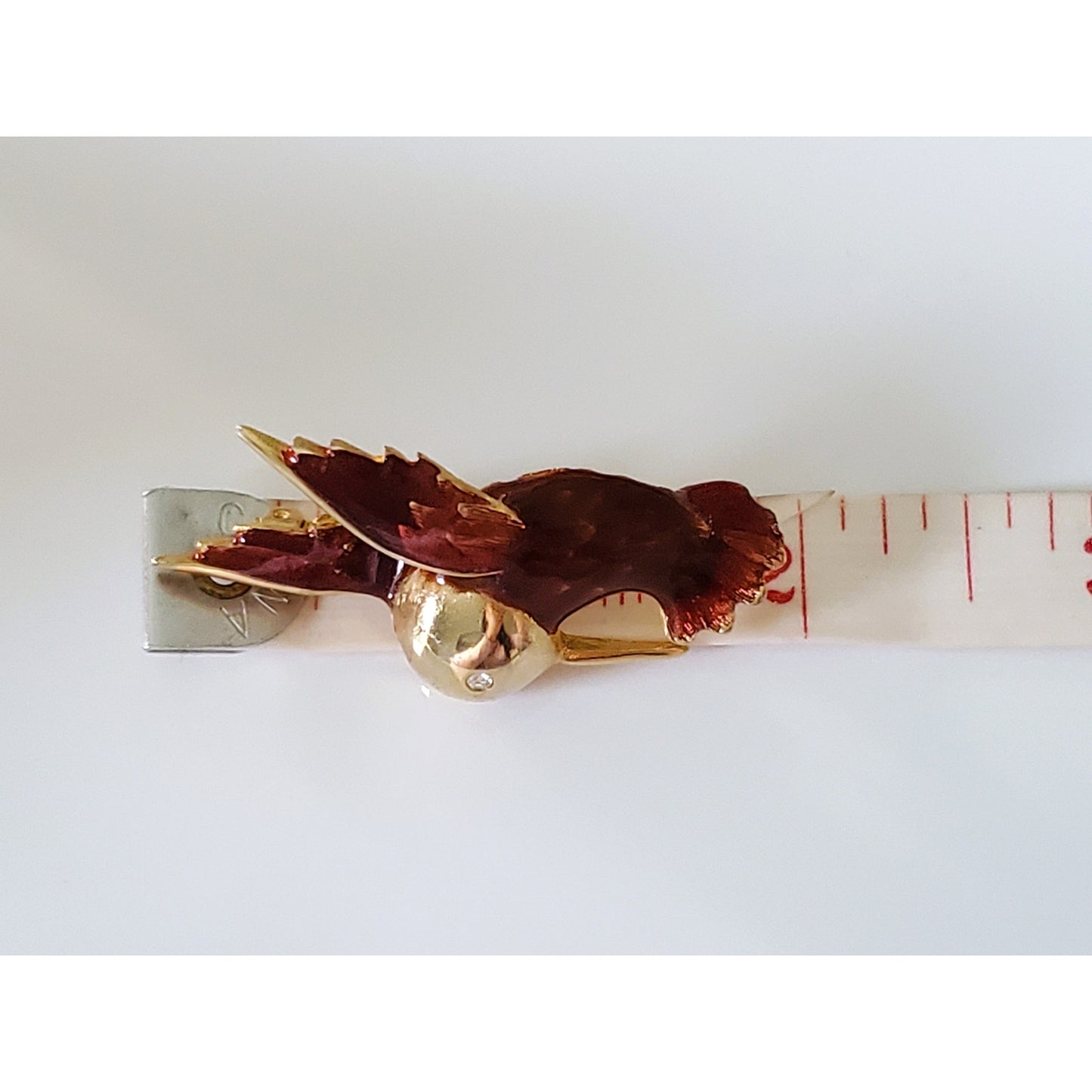 Vintage Red and Gold Tone Hummingbird Brooch