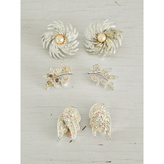 Vintage MCM Silver-tone Clip On Earring Lot of 3