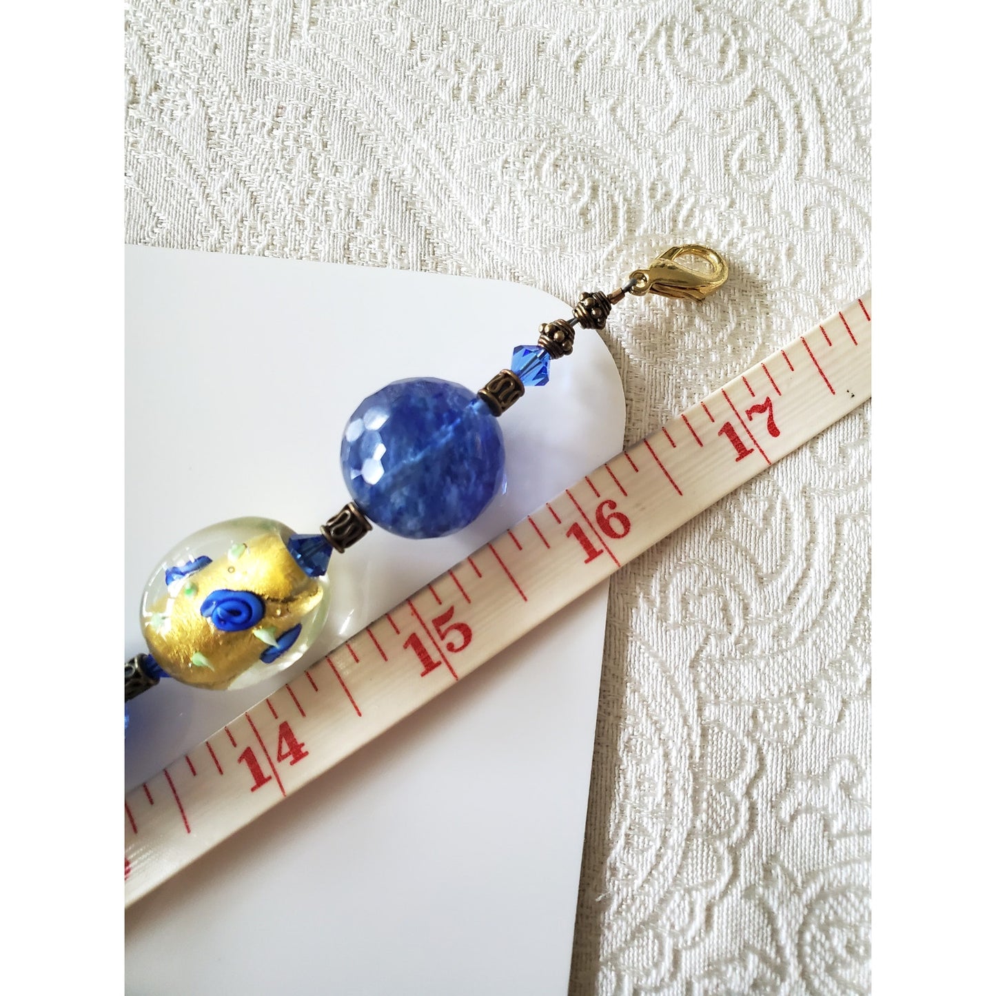 Vintage Blue Floral Glass Bead Necklace