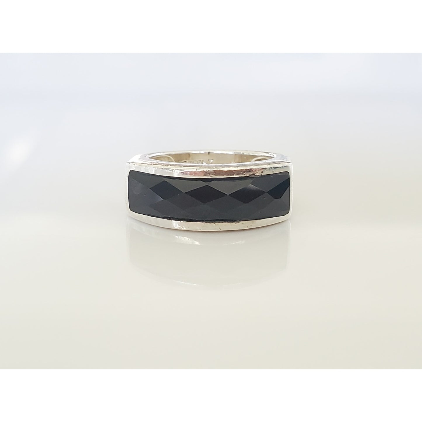 Vintage CFJ Sterling Silver Onyx Ring Band