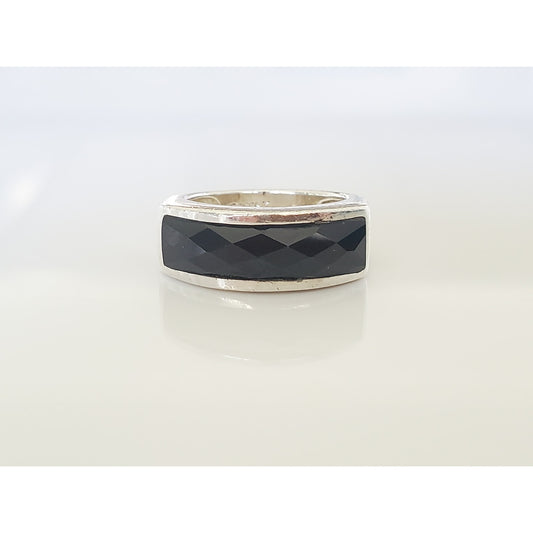 Vintage CFJ Sterling Silver Onyx Ring Band