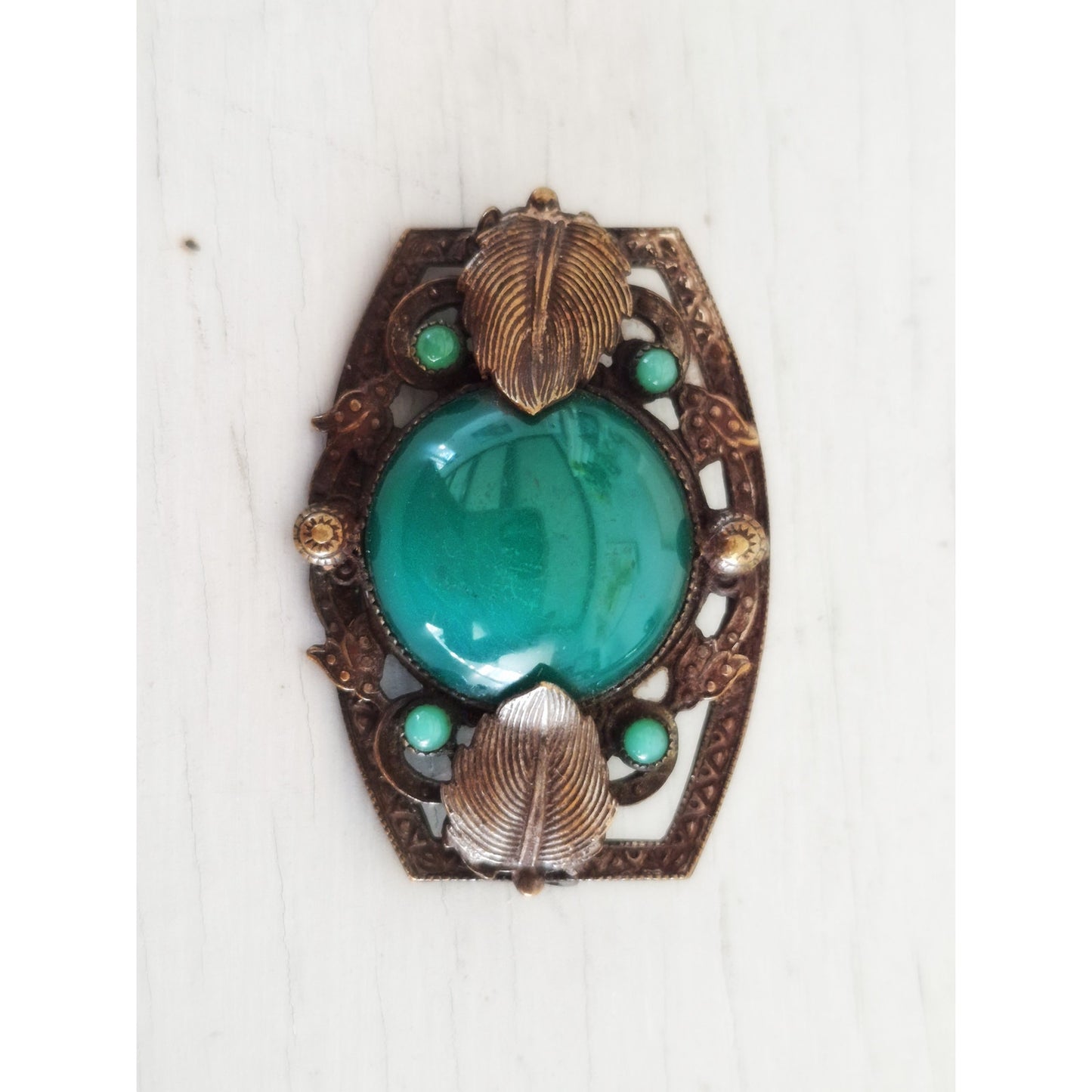 Vintage Art Deco Nouveau Peking Glass Czech Brooch