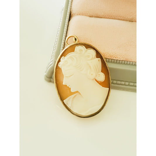 Vintage Gold Fill Hand Carved Cameo Brooch Pendant