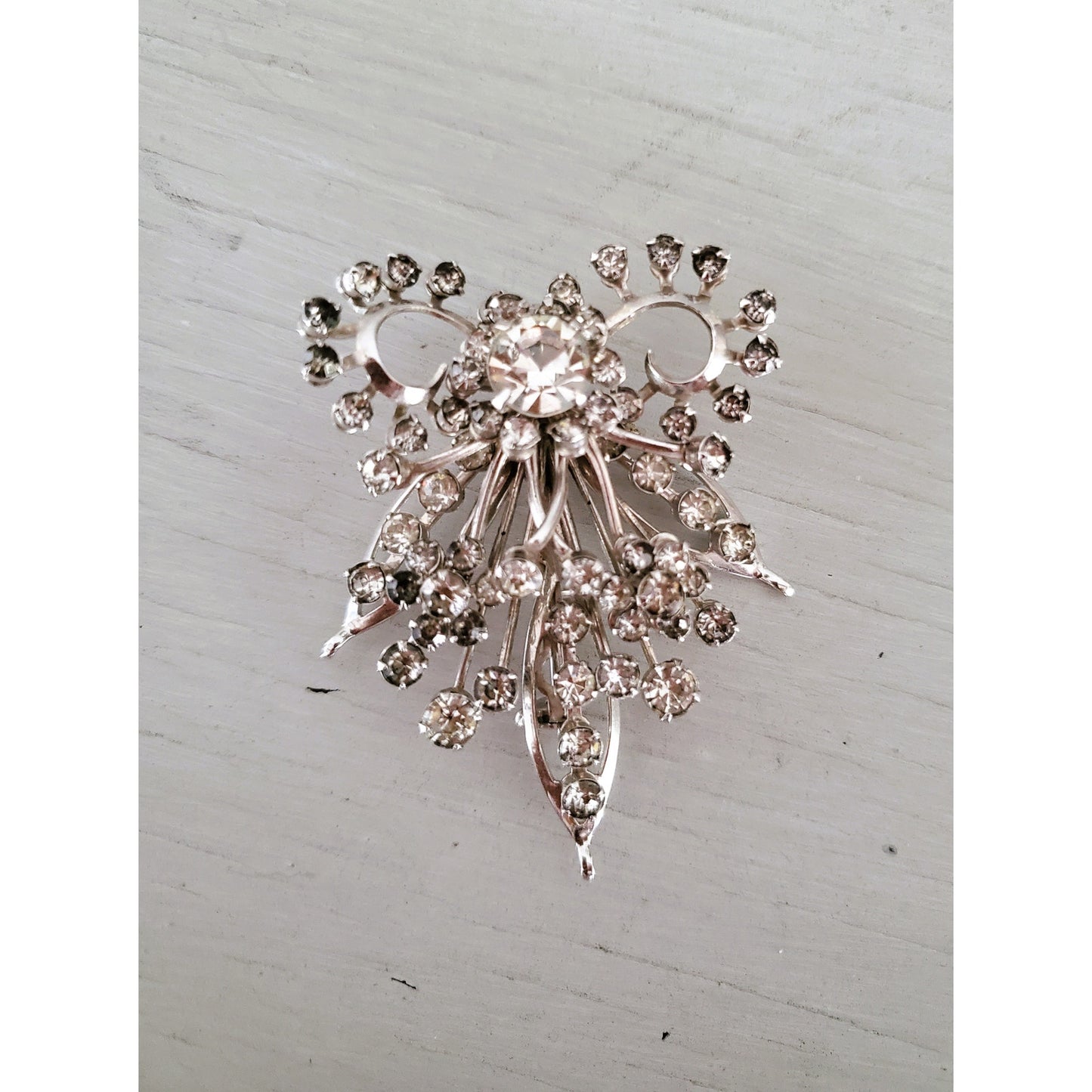 Vintage Clear Rhinestone Bow Brooch