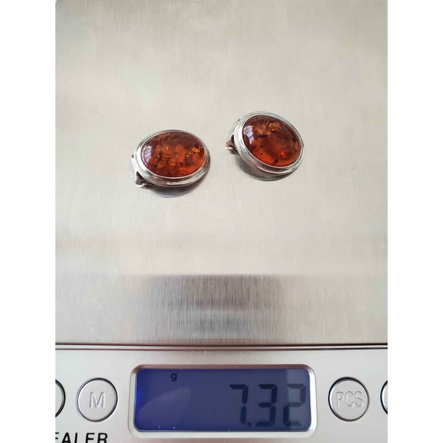 Vintage Amber Baltic Clip-on Sterling Silver Earrings