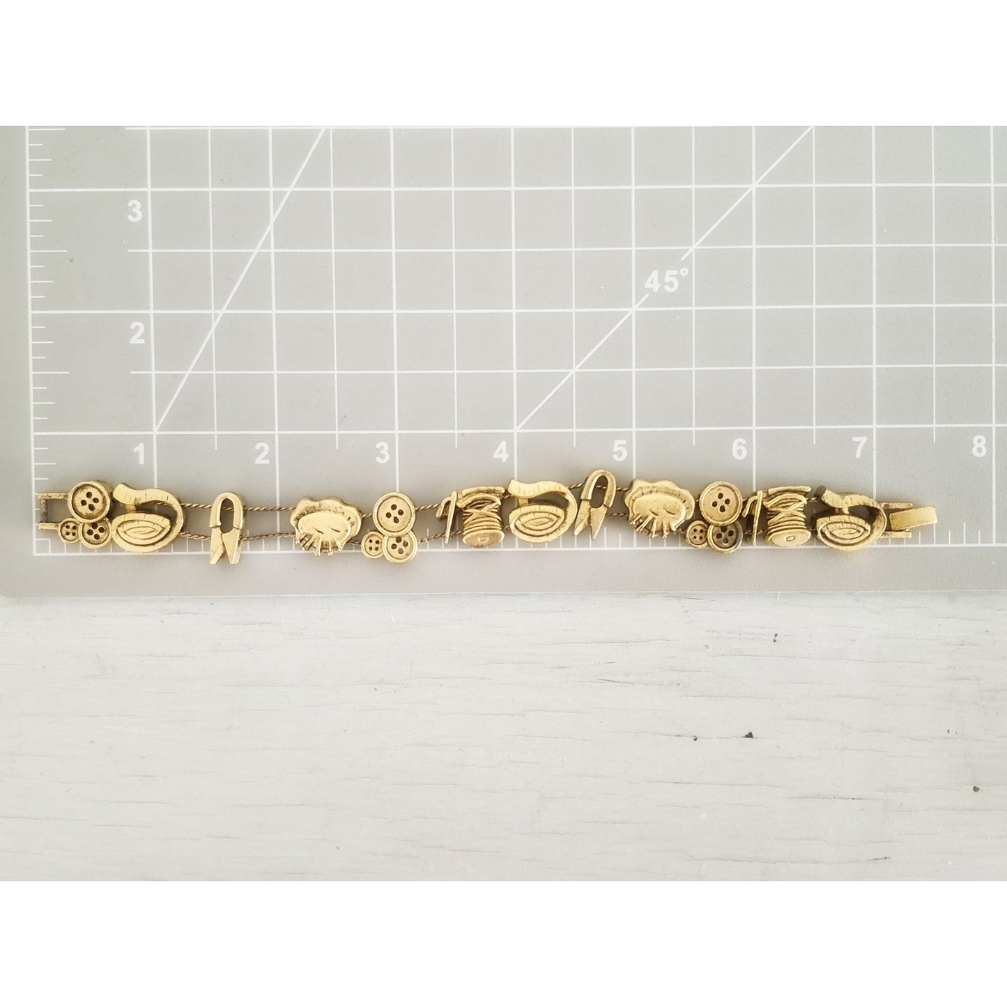 Vintage Gold-tone Sewing Theme Slide Charm Bracelet