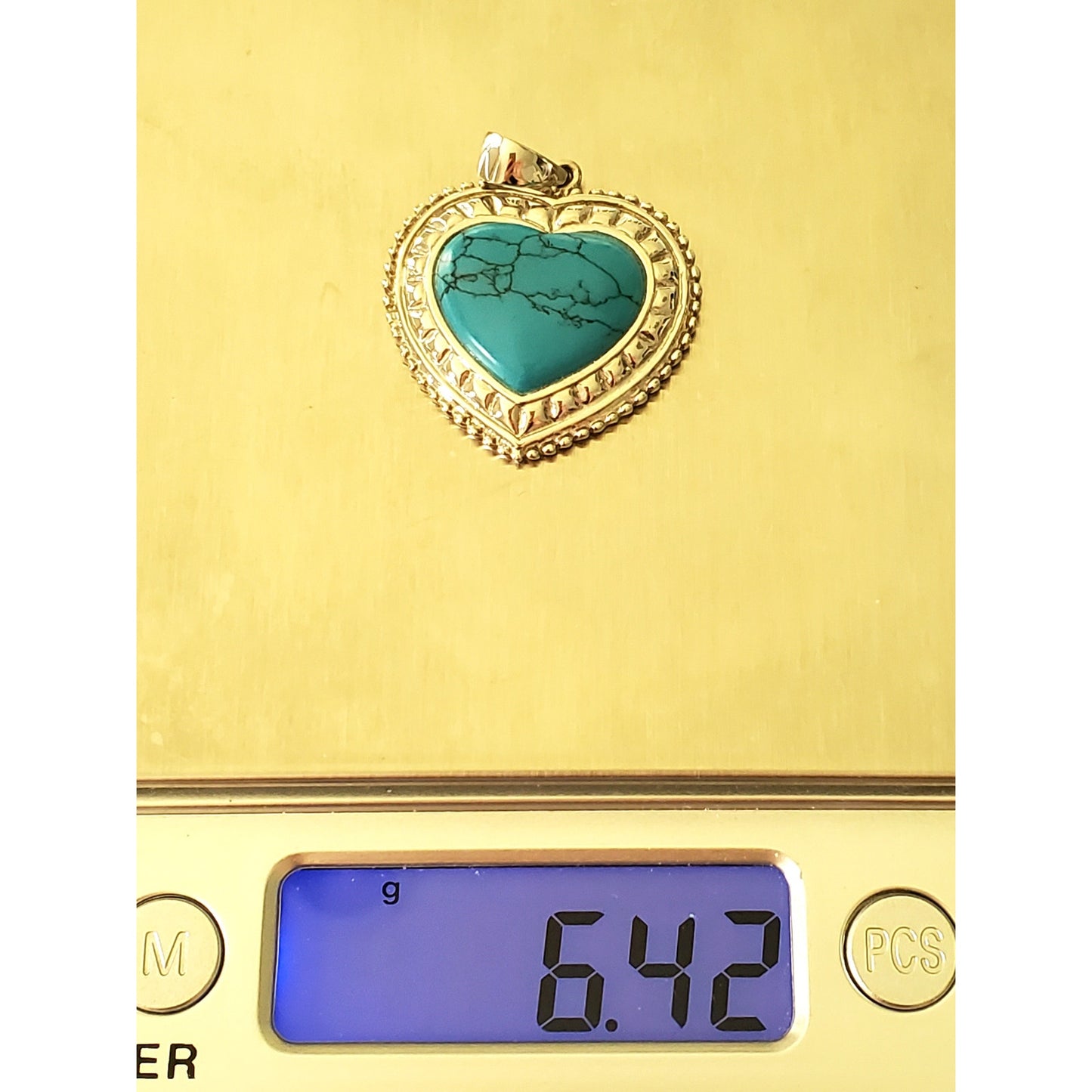 Vintage Lenox Sterling Silver Faux Turquoise Heart Pendant