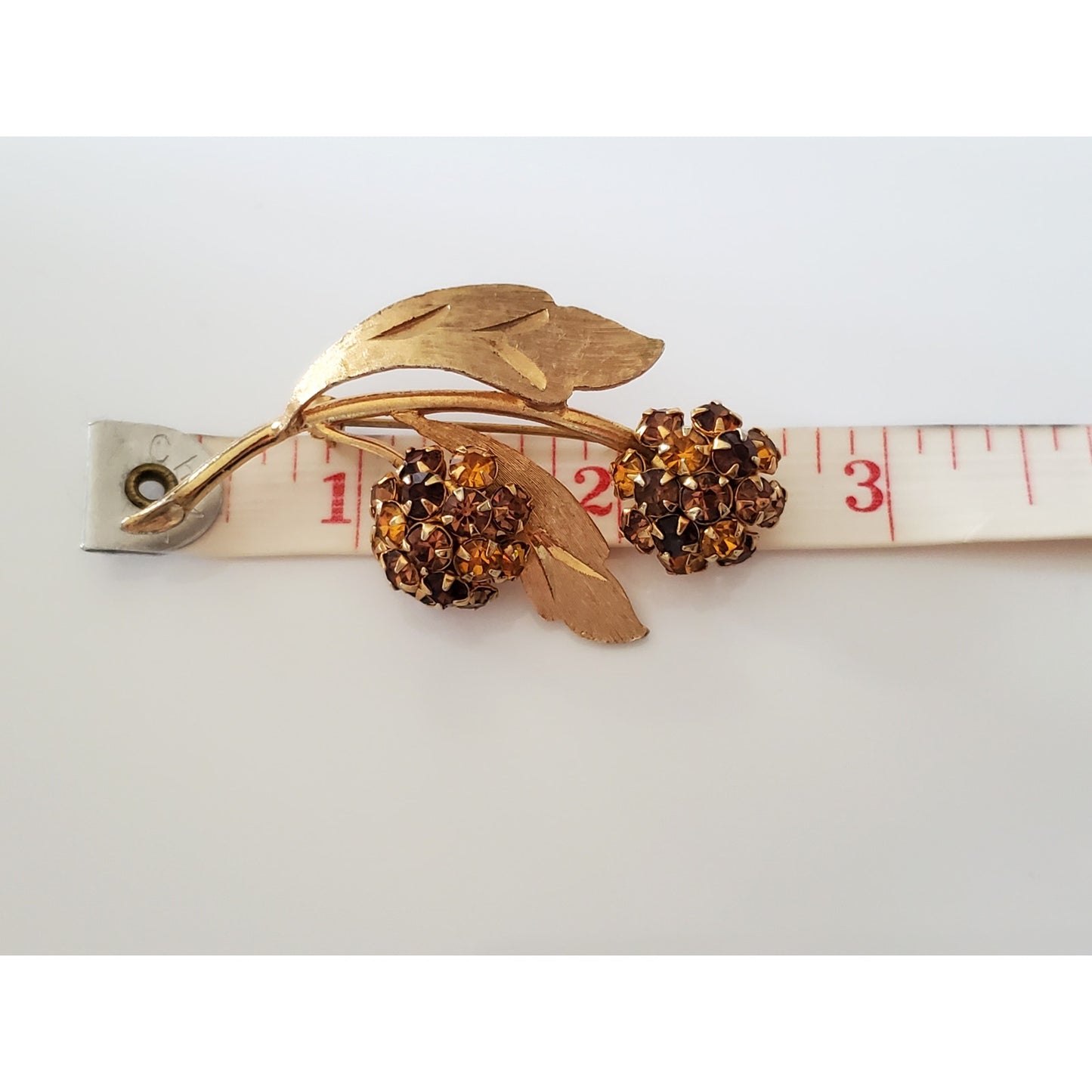 Vintage Double Floral Amber and Brown Rhinestone Brooch