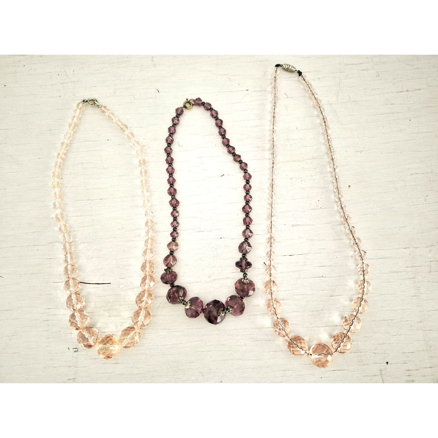 Vintage Lot of 3 Glass Facet Pink and Purple Necklaces
