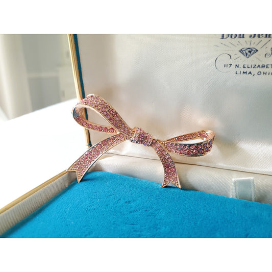 Vintage Kenneth Jay Line Pink Rhinestone Breast Cancer Brooch