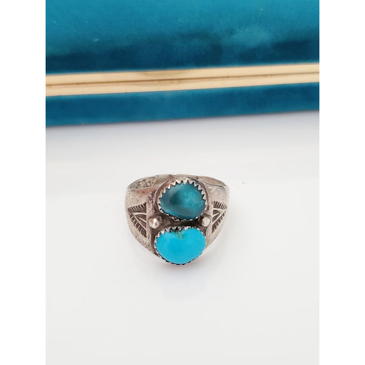 Vintage 1980's Sterling Silver Sleeping Beauty Turquoise Men's Navajo Ring