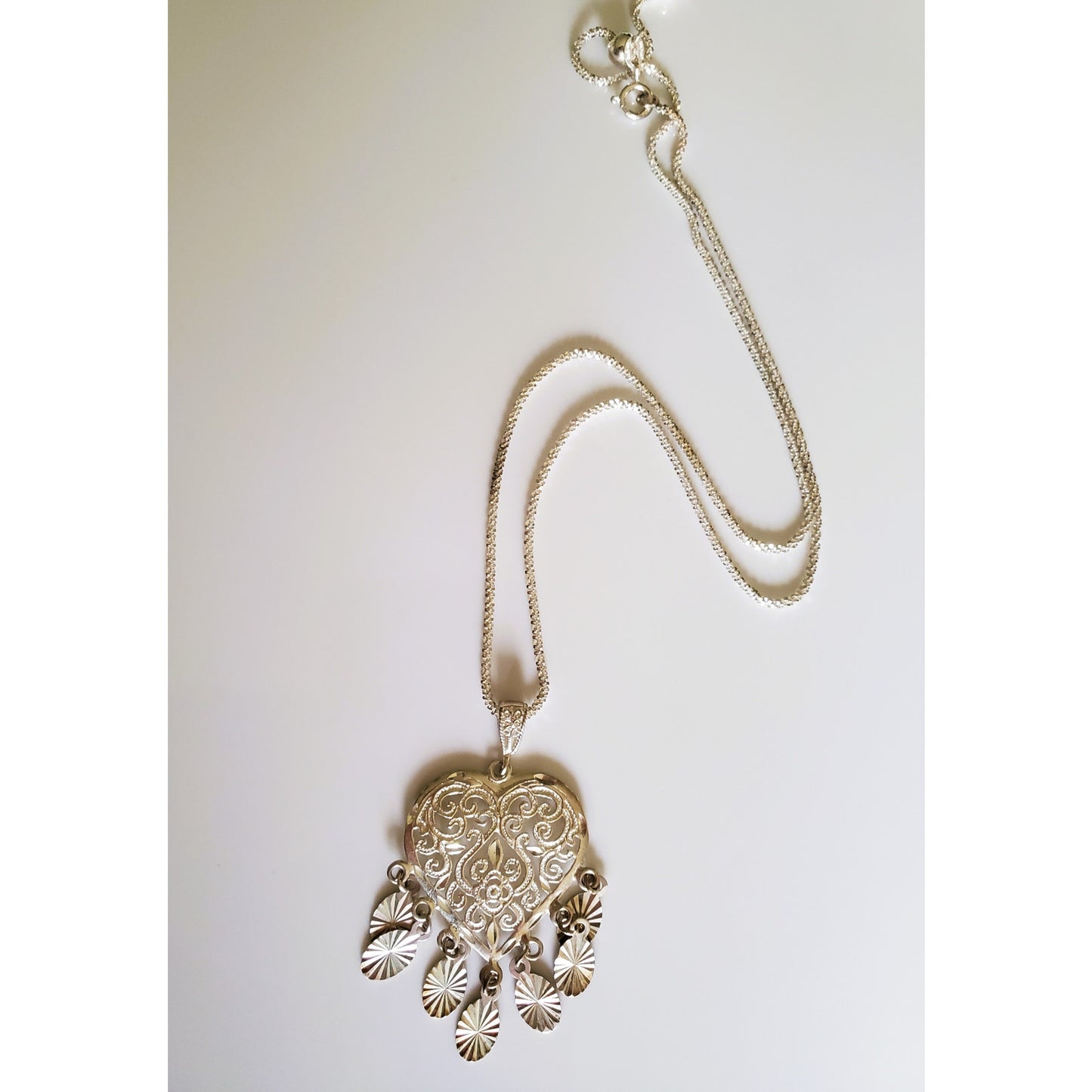 Vintage Diamond Etched Sterling Silver Heart Necklace