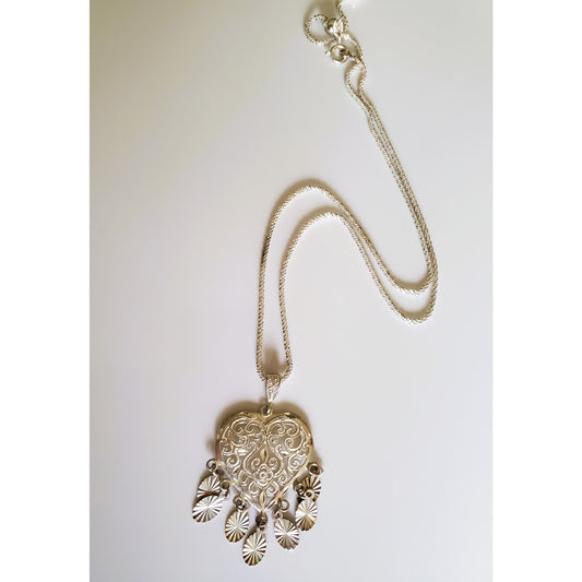 Vintage Diamond Etched Sterling Silver Heart Necklace