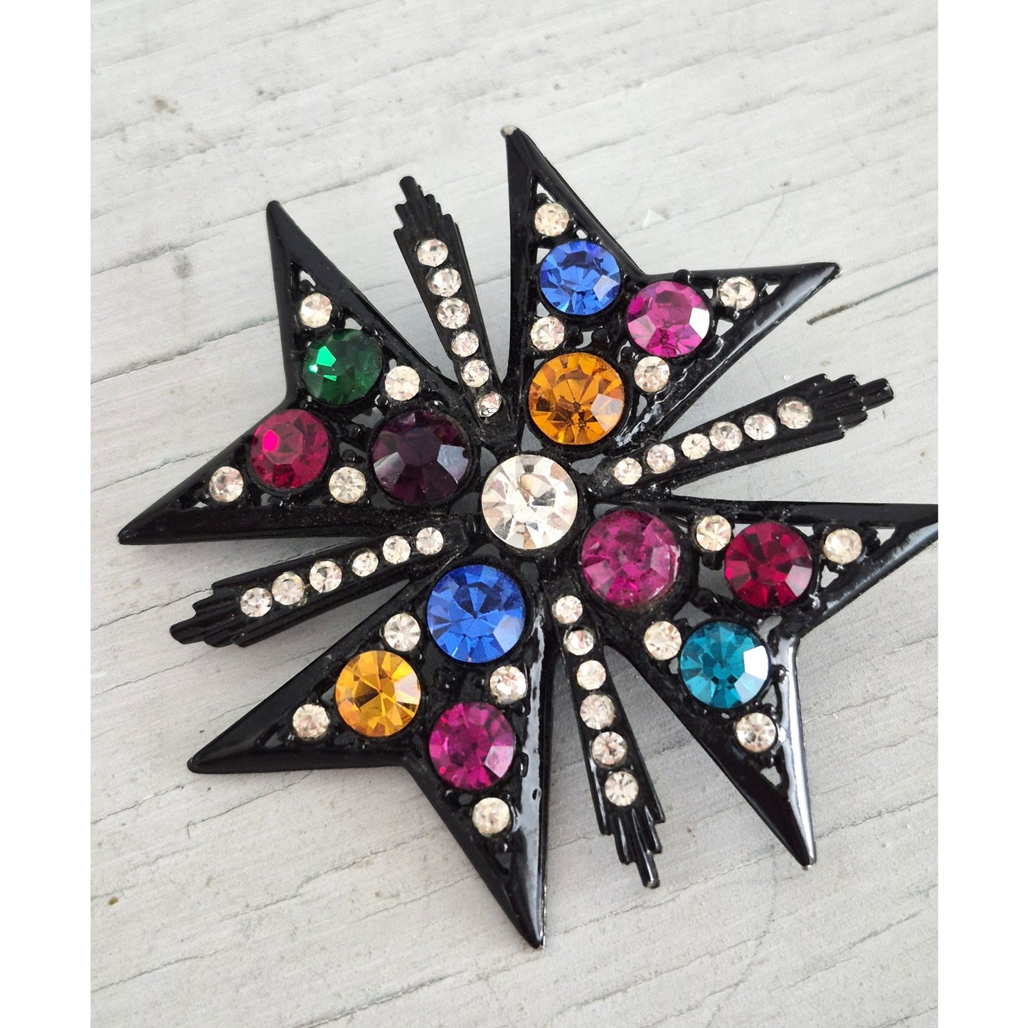 Multi-color Rhinestone Maltese Cross Brooch Pin