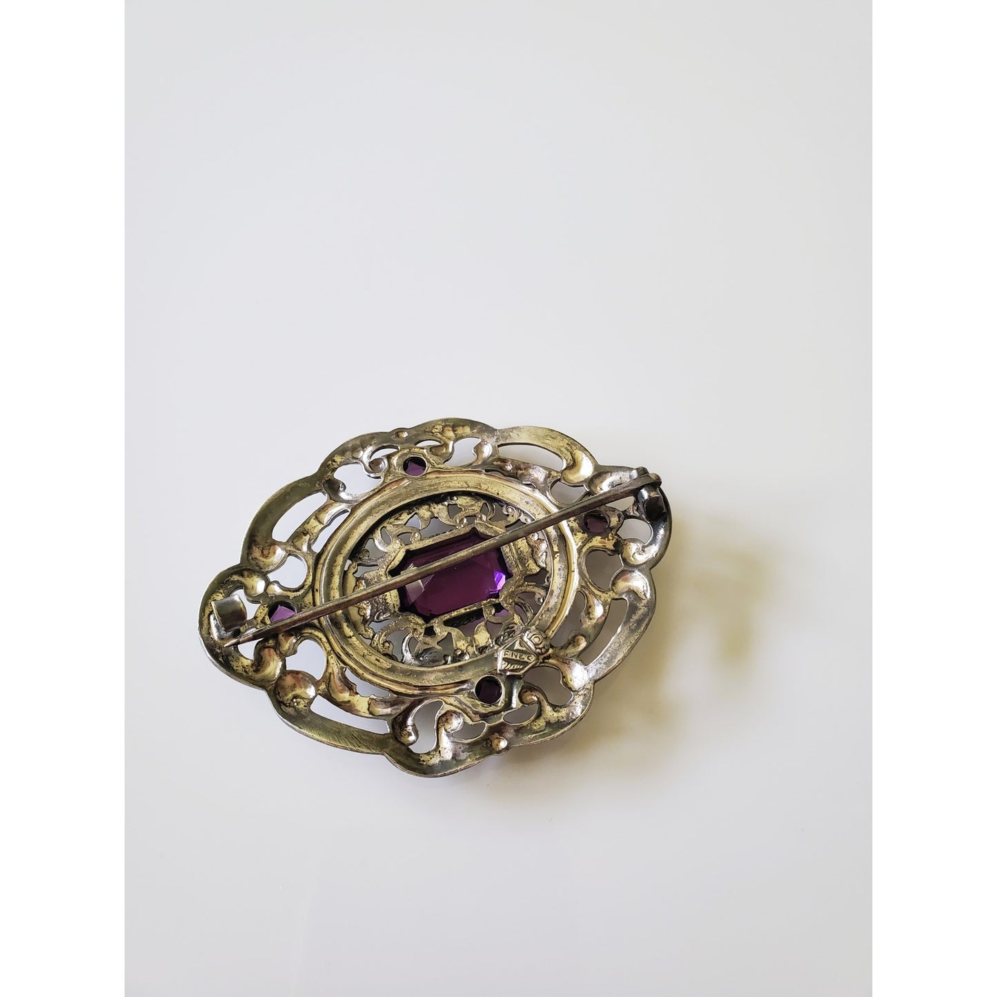 Antique Vintage Fishel & Nessler Victorian Purple Stone Brooch
