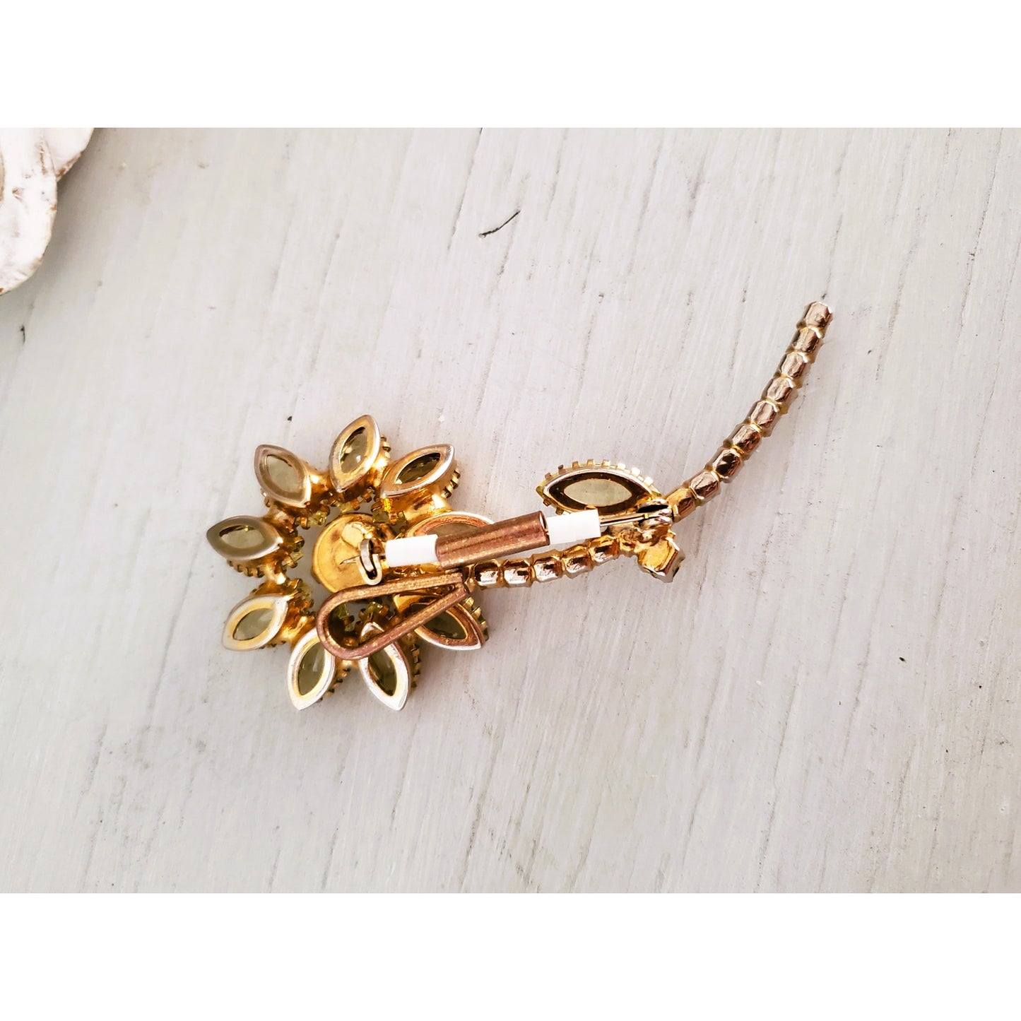 Vintage Large Yellow Rhinestone Sunflower Brooch Pendant