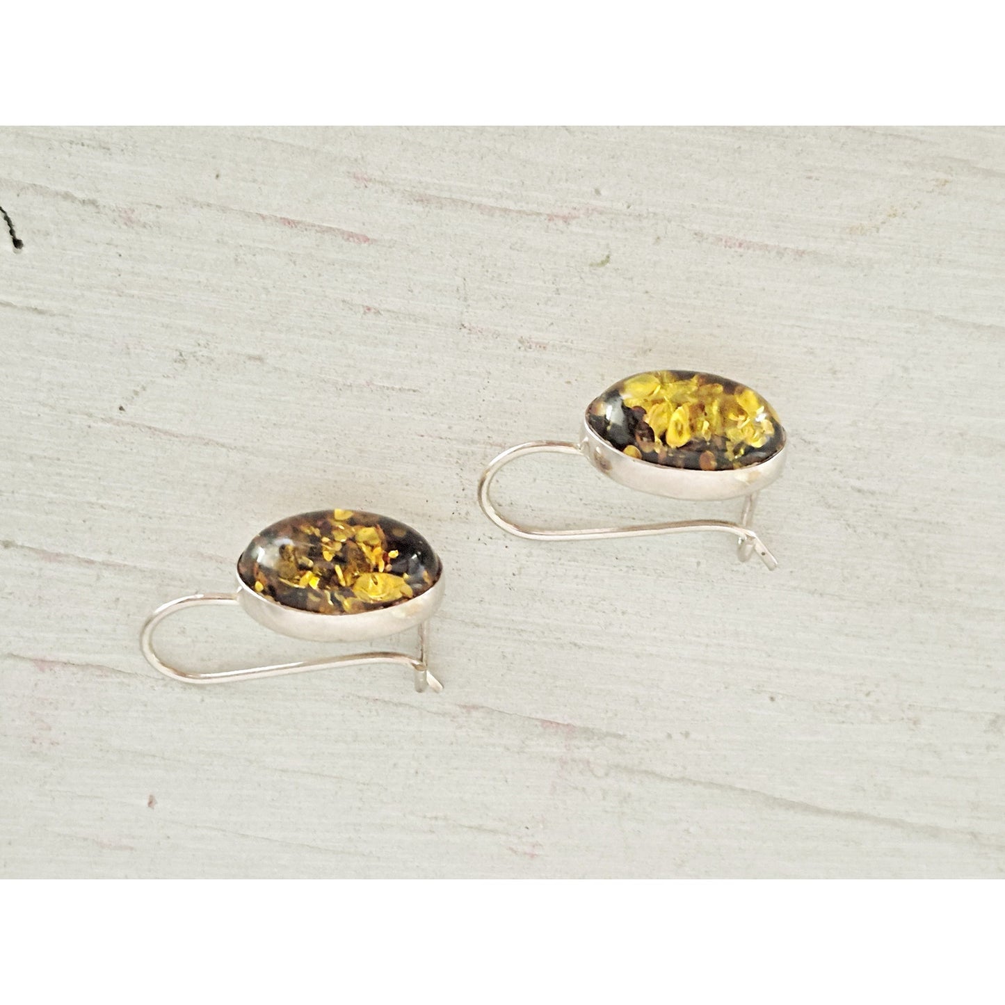 Vintage Valerio V-8 Poland  Sterling Silver Yellow Baltic Amber Drop Earrings