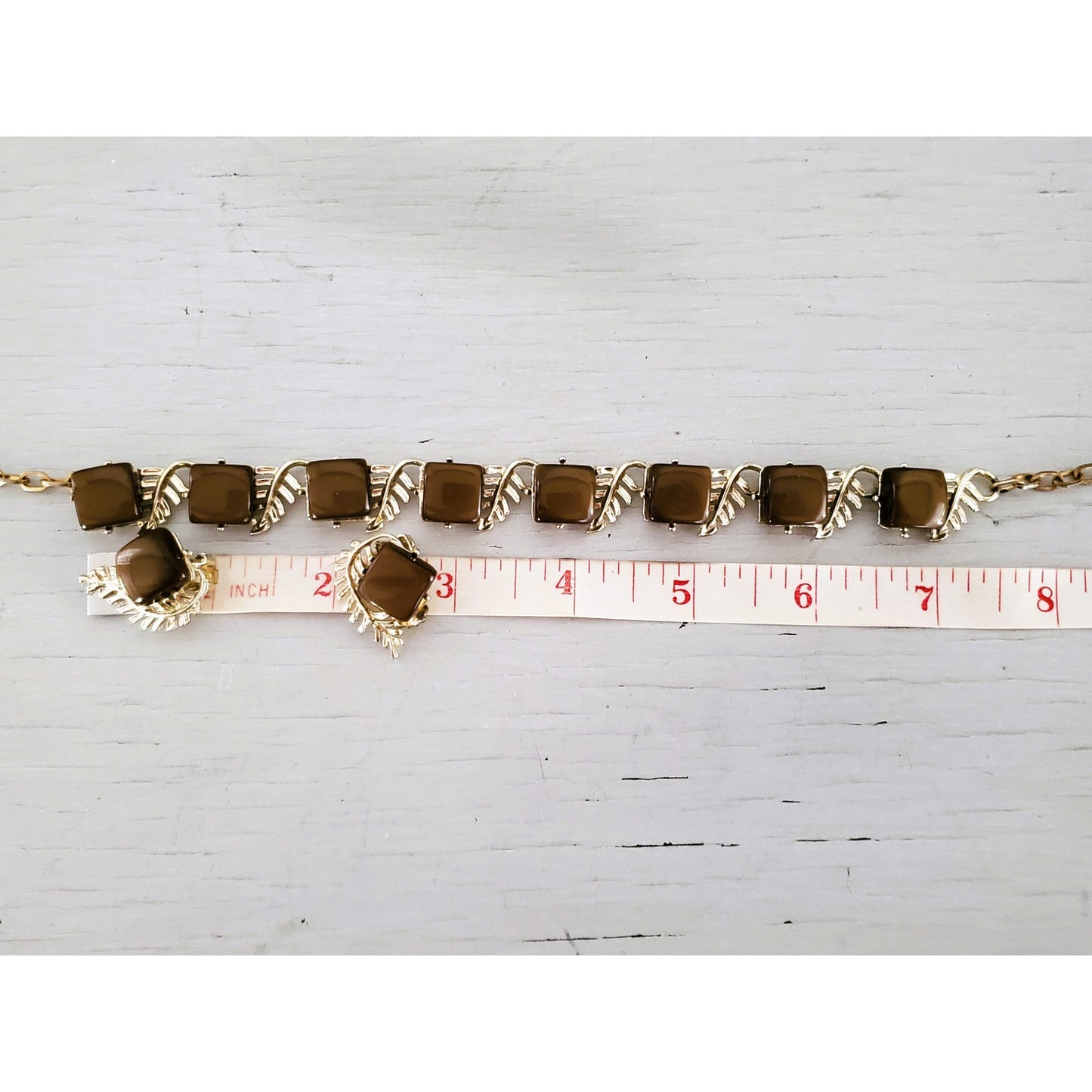 Vintage Thermoset Moonglow Chocolate Brown Necklace and Earrings Jewelry Set